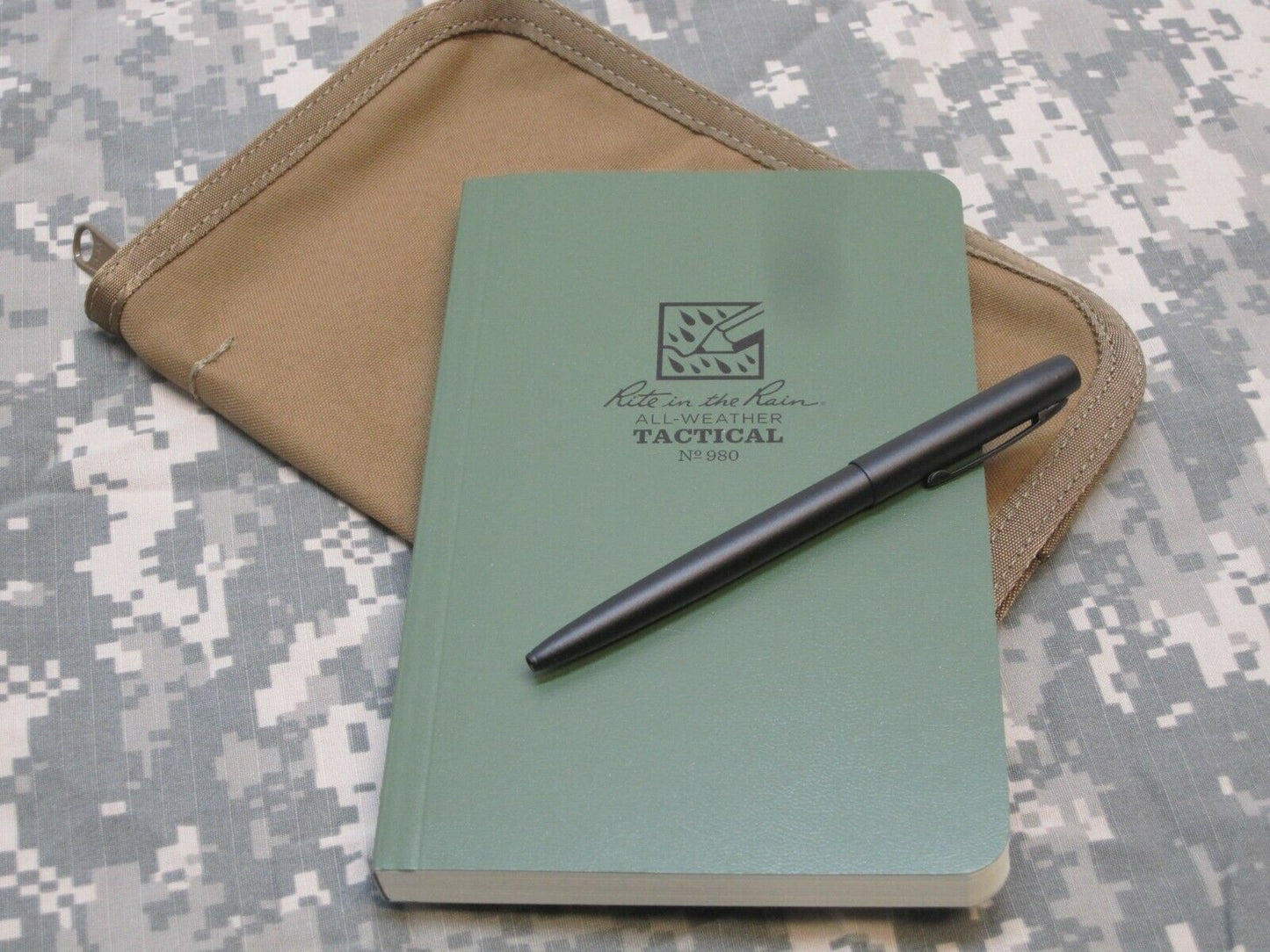 MILITARY WATERPROOF NOTEBOOK w/ PEN & COYOTE BROWN COVER ALL WEATHER NOTEPAD