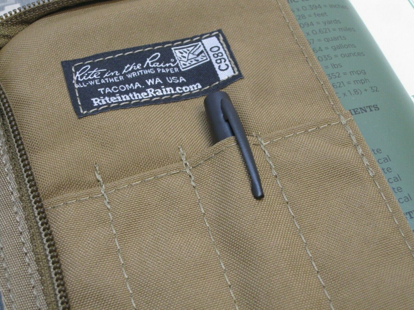 MILITARY WATERPROOF NOTEBOOK w/ PEN & COYOTE BROWN COVER ALL WEATHER NOTEPAD