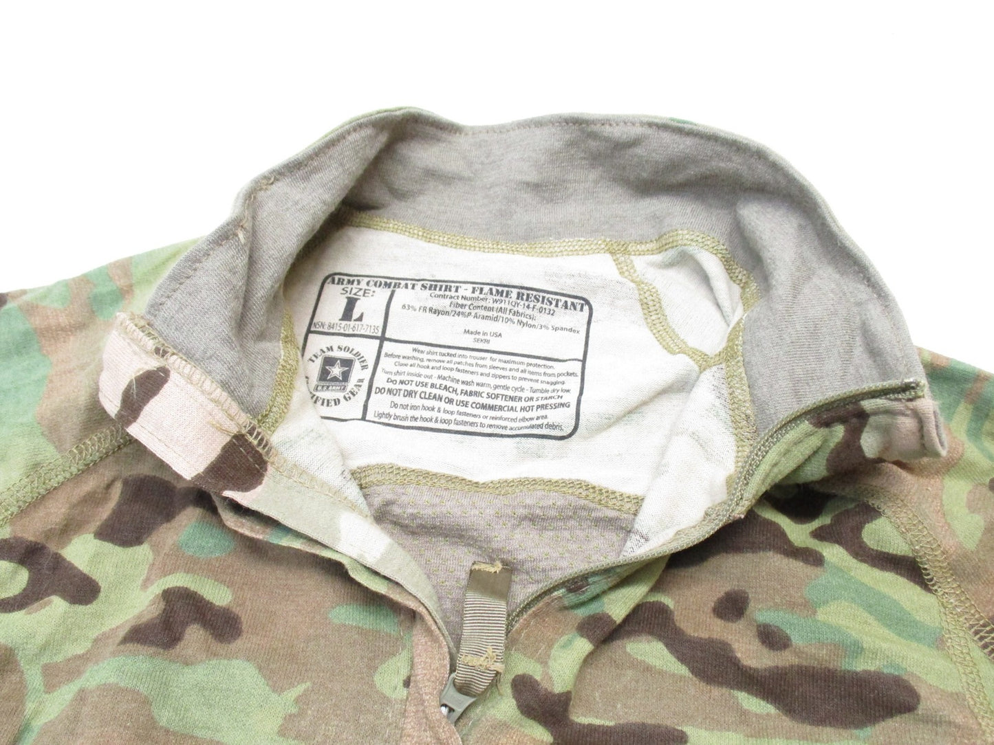SEKRI DEFENDER M MULTICAM COMBAT SHIRT TYPE II LARGE 1/4 ZIP TOP FLAME RESISTANT