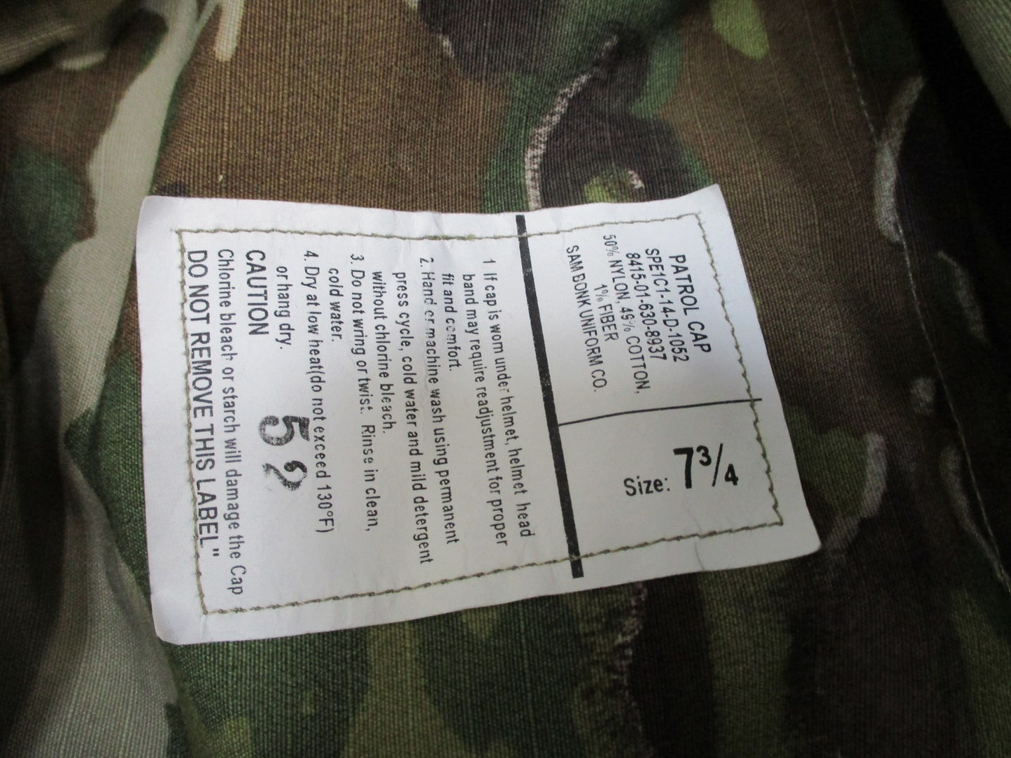 US Army Uniform Patrol Cap Scorpion OCP W2 Camo Size 7 3/4 Military Hat PC