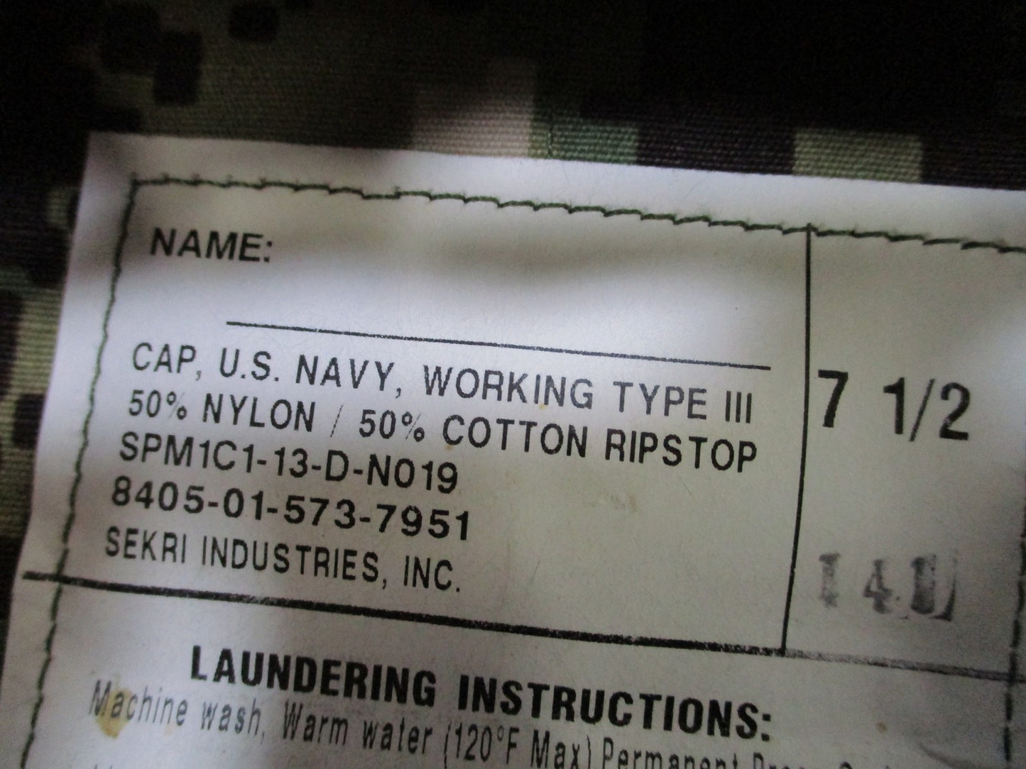 US Navy NWU Type III 8 Point Utility Cap Digital Camo Cover Sz 7 1/2 Sekri AOR2