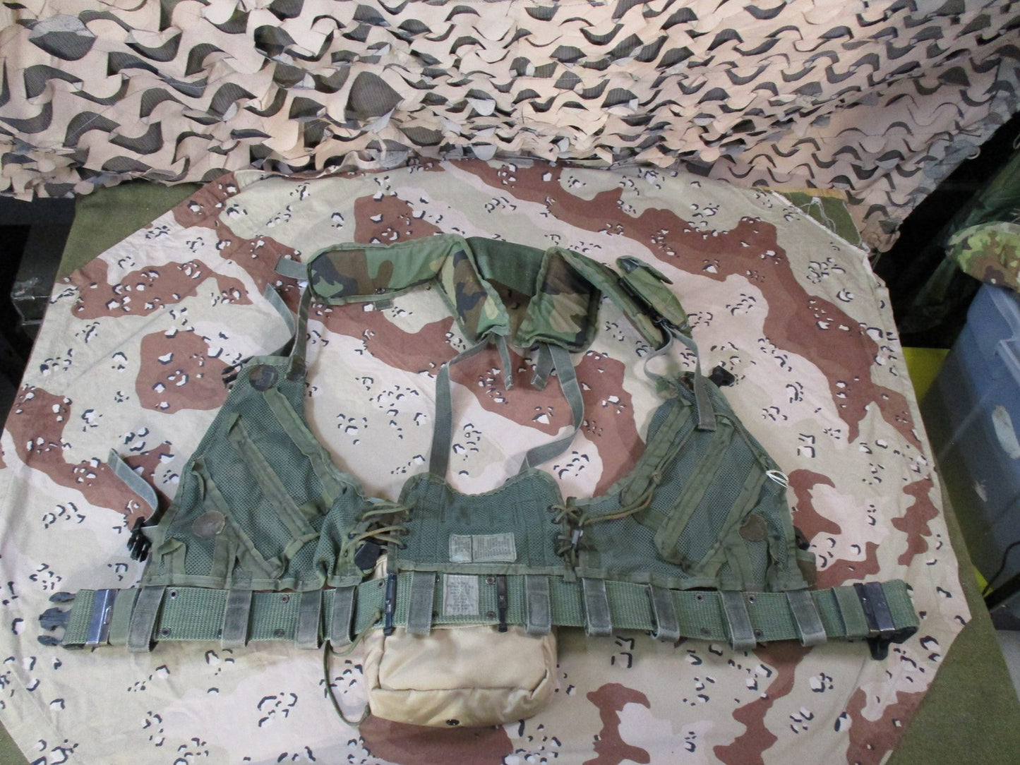 US Military Woodland Tactical Load Bearing Vest TLBV w/ Belt & Canteen Surplus