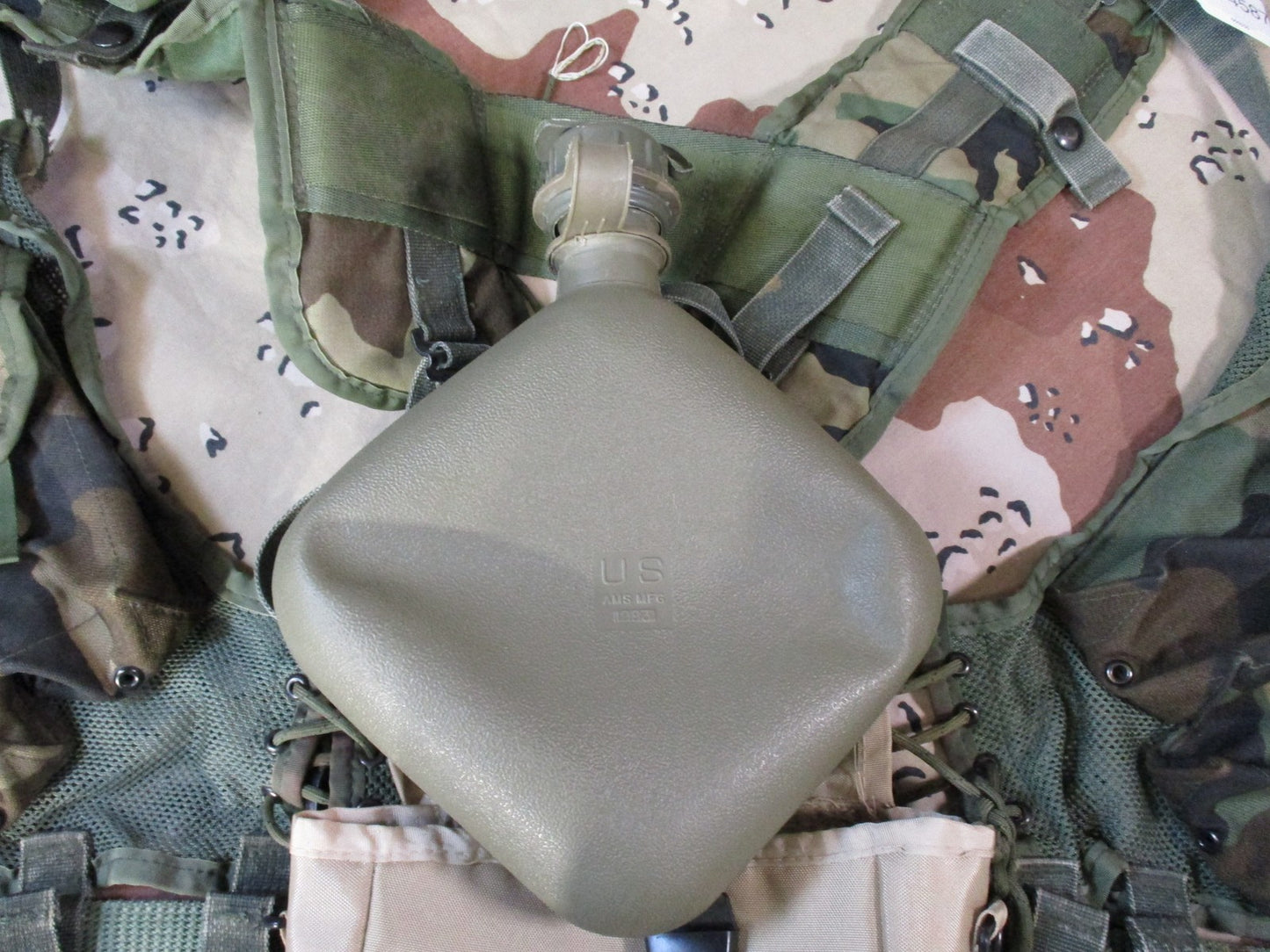 US Military Woodland Tactical Load Bearing Vest TLBV w/ Belt & Canteen Surplus