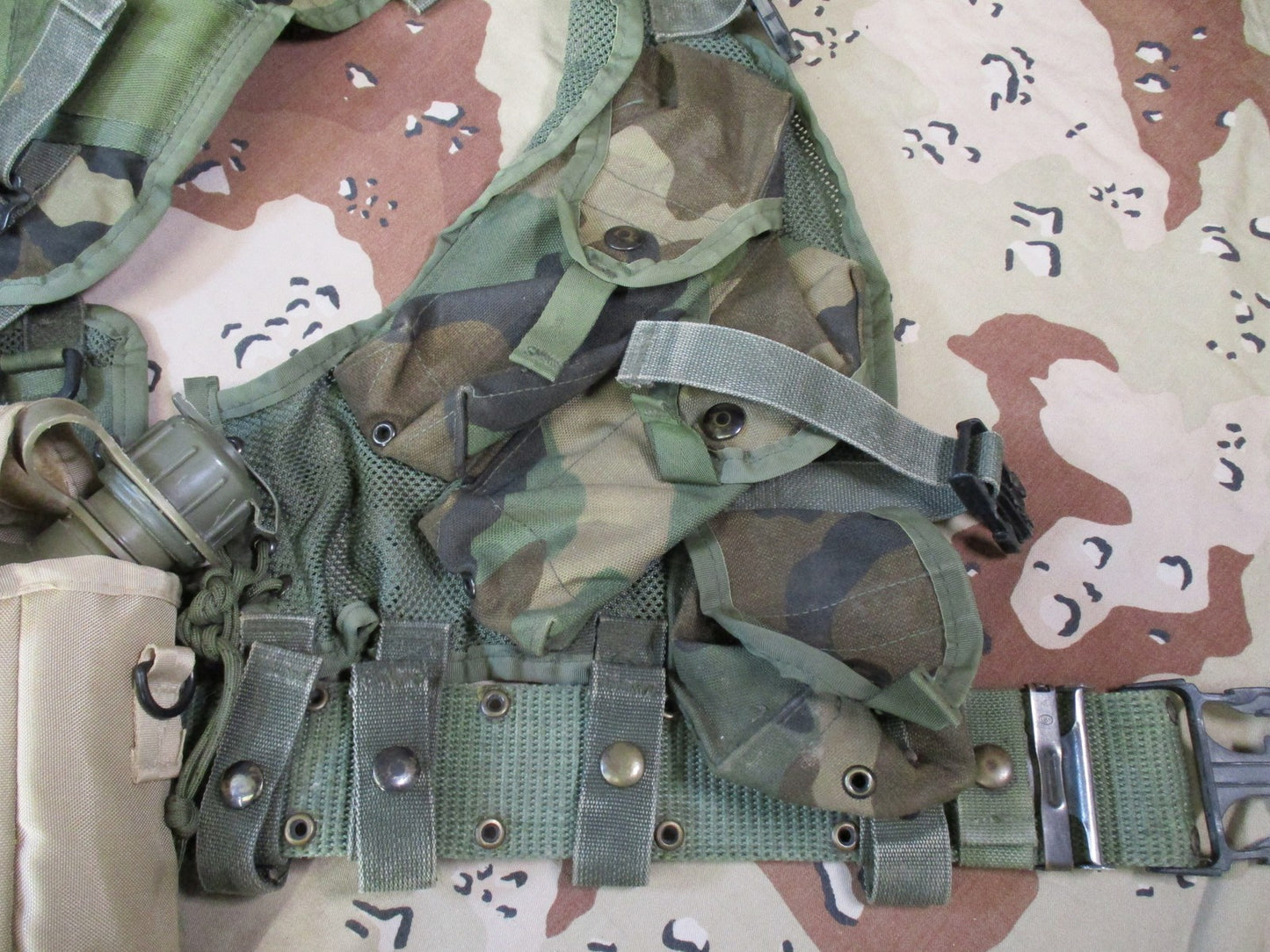 US Military Woodland Tactical Load Bearing Vest TLBV w/ Belt & Canteen Surplus