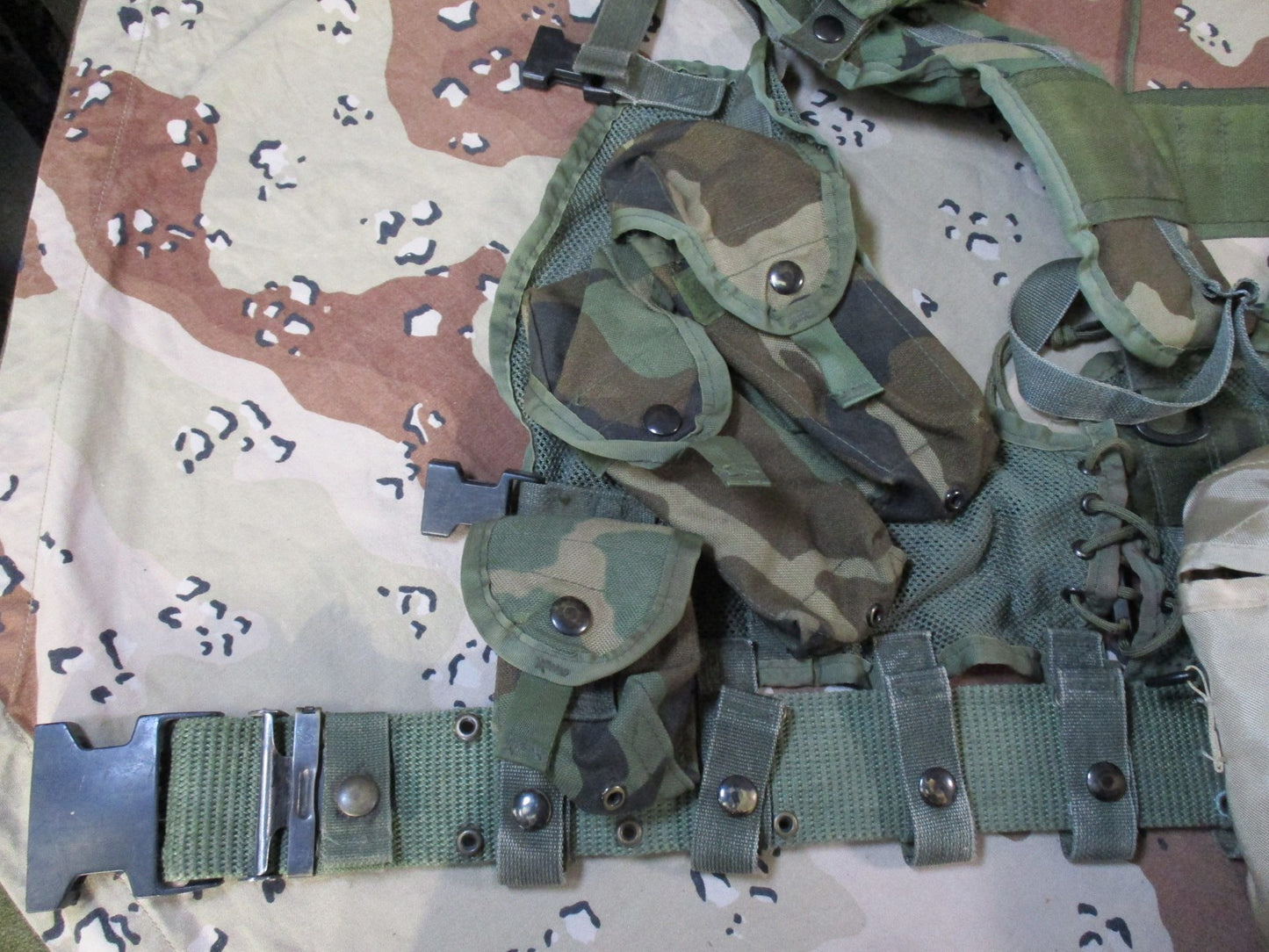 US Military Woodland Tactical Load Bearing Vest TLBV w/ Belt & Canteen Surplus