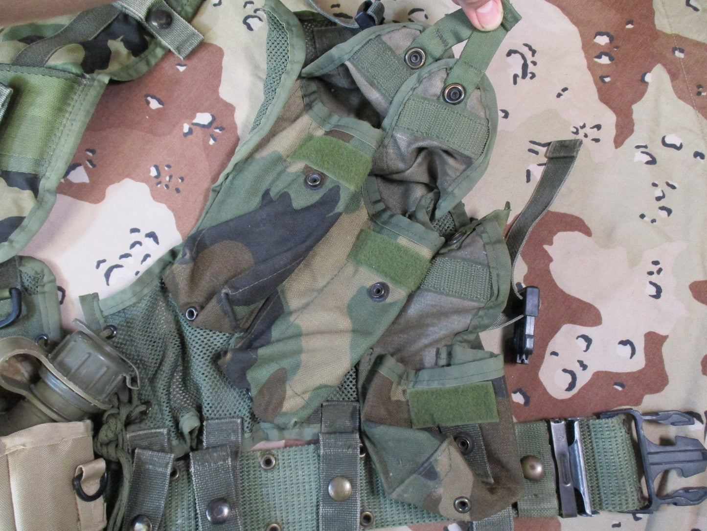 US Military Woodland Tactical Load Bearing Vest TLBV w/ Belt & Canteen Surplus