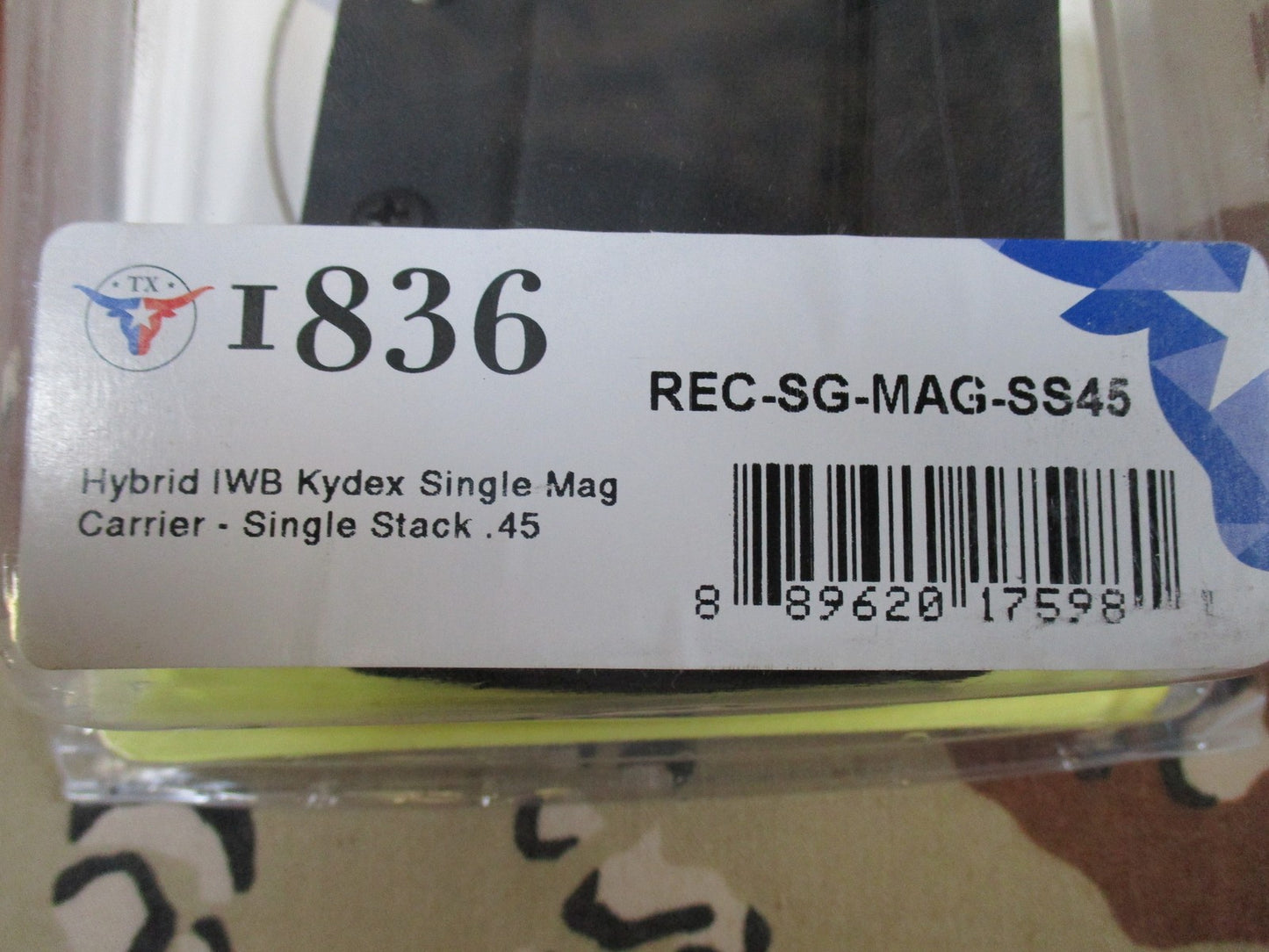 1836 Hybrid IWB Kydex Single Mag Carrier - Single Stack .45 Caliber New