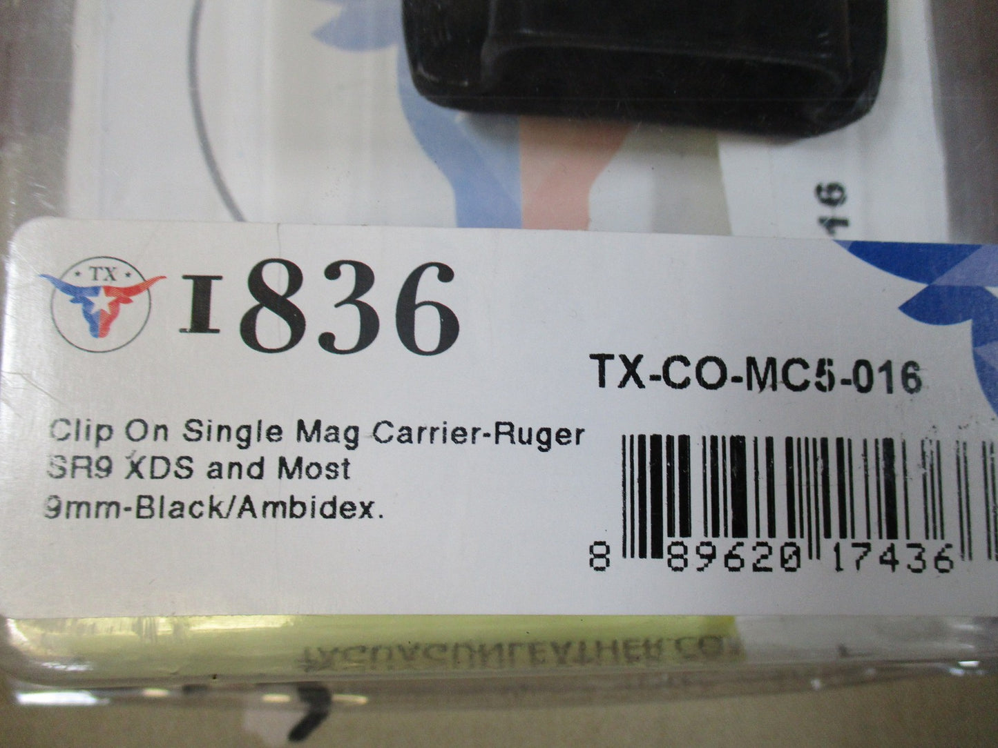 1836 Leather Single Magazine Carrier Clip-On Ruger SR9 XDS 9mm Ambidextrous New