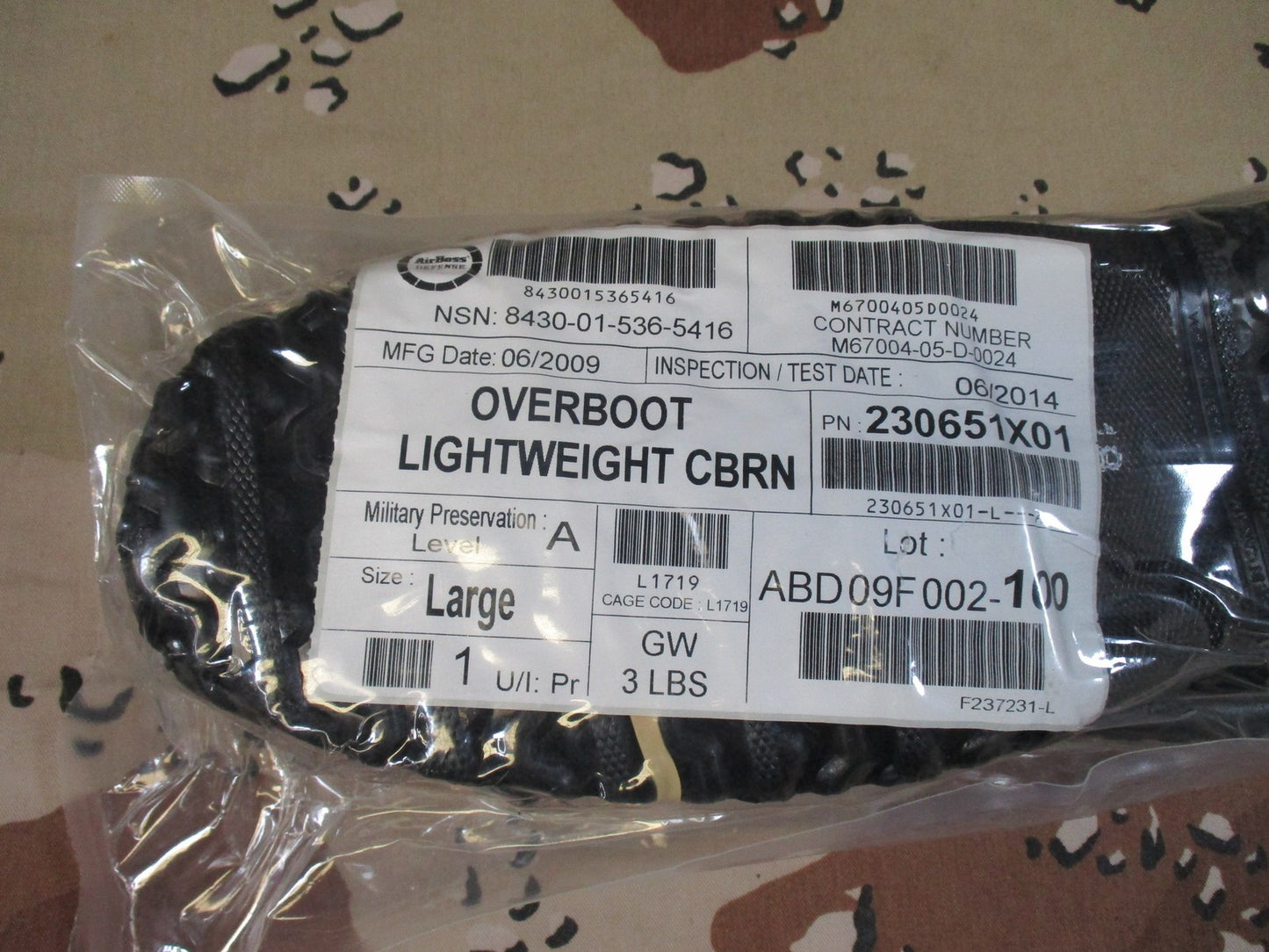 New AirBoss Defense Lightweight CBRN Overboots Size Large NSN 8430-01-536-5416