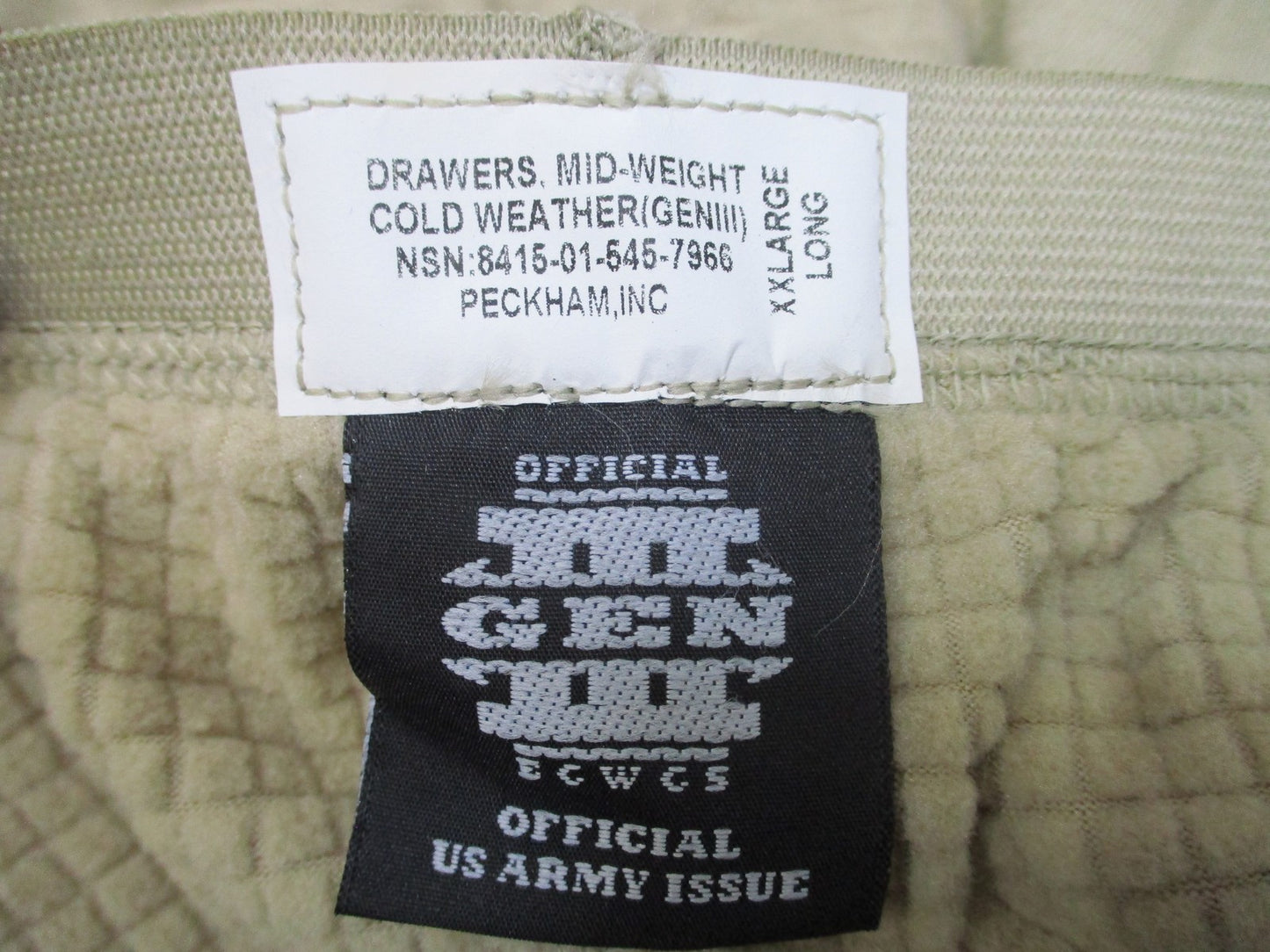 Army ECWCS GEN III L2 Thermal Underwear Bottoms Mid-Weight Cold Weather XXL Long