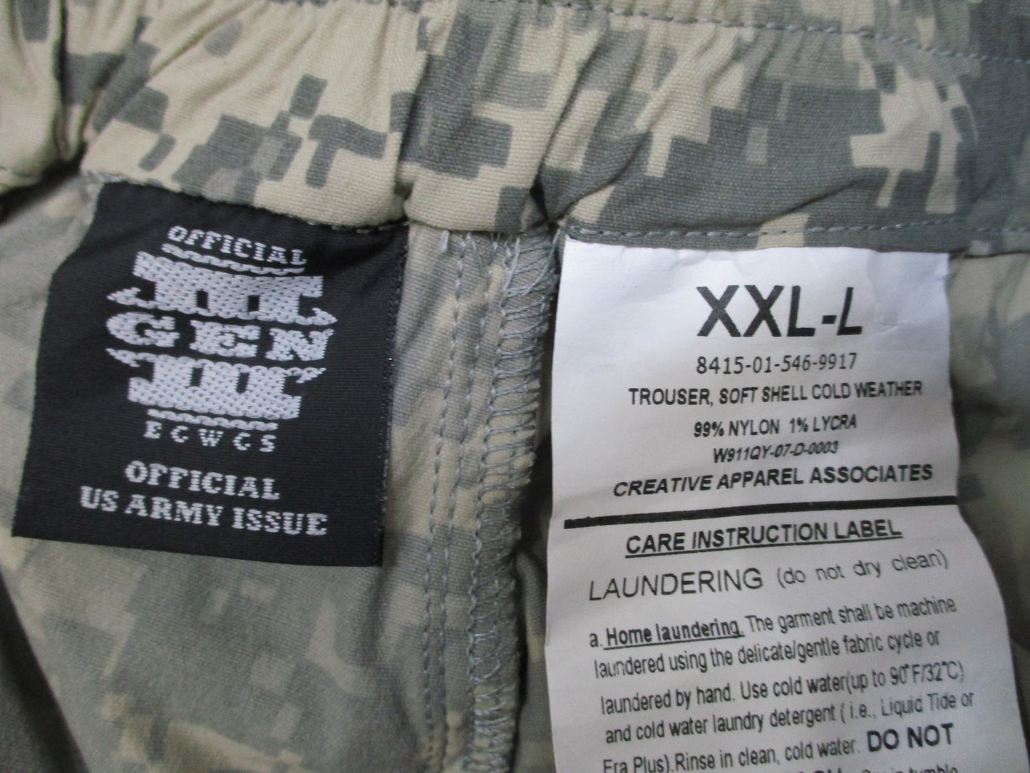 US Army ECWCS Soft Shell Cold Weather Trousers ACU Digital Camo XXL-L New