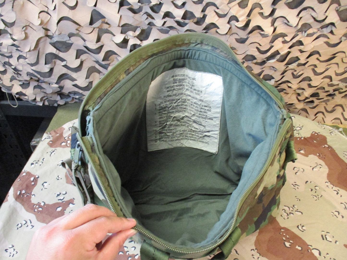 US Military AH-64 Flyers Helmet Bag Woodland Camo Tactical Flight Gear Surplus