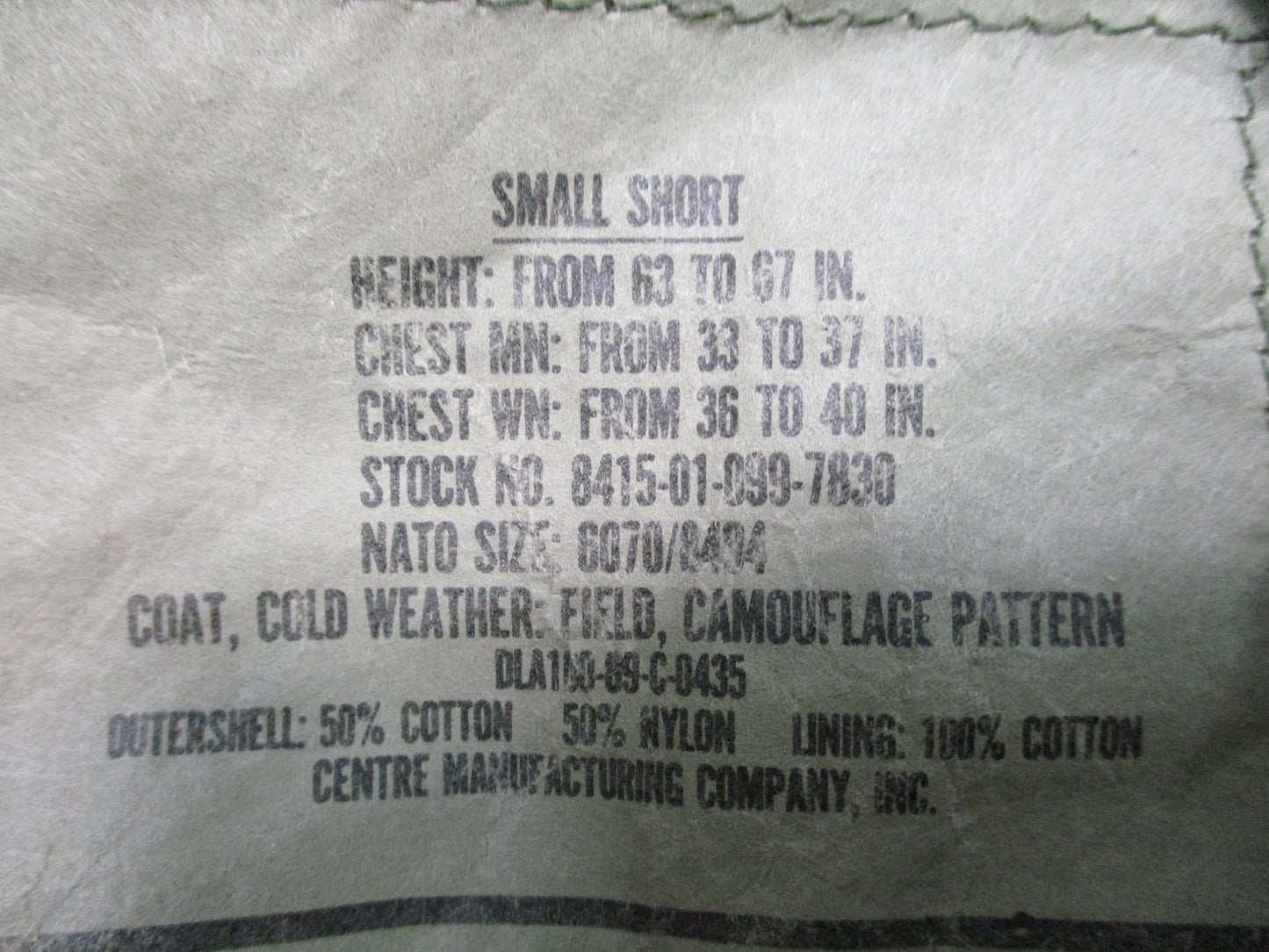 USGI M65 Woodland Field Jacket Small Short Centre MFG 8415-01-099-7830 Army Coat
