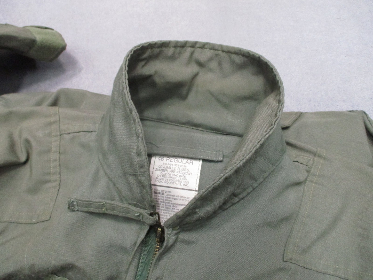 US Military CWU-27/P Flight Suit Coveralls Aramid Fire Resistant Sage Green 46R