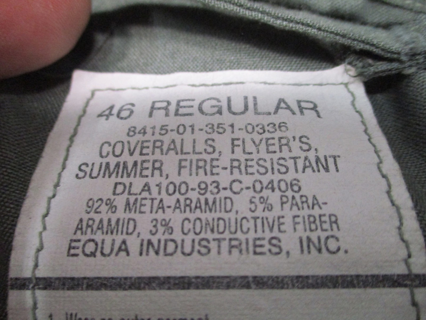 US Military CWU-27/P Flight Suit Coveralls Aramid Fire Resistant Sage Green 46R