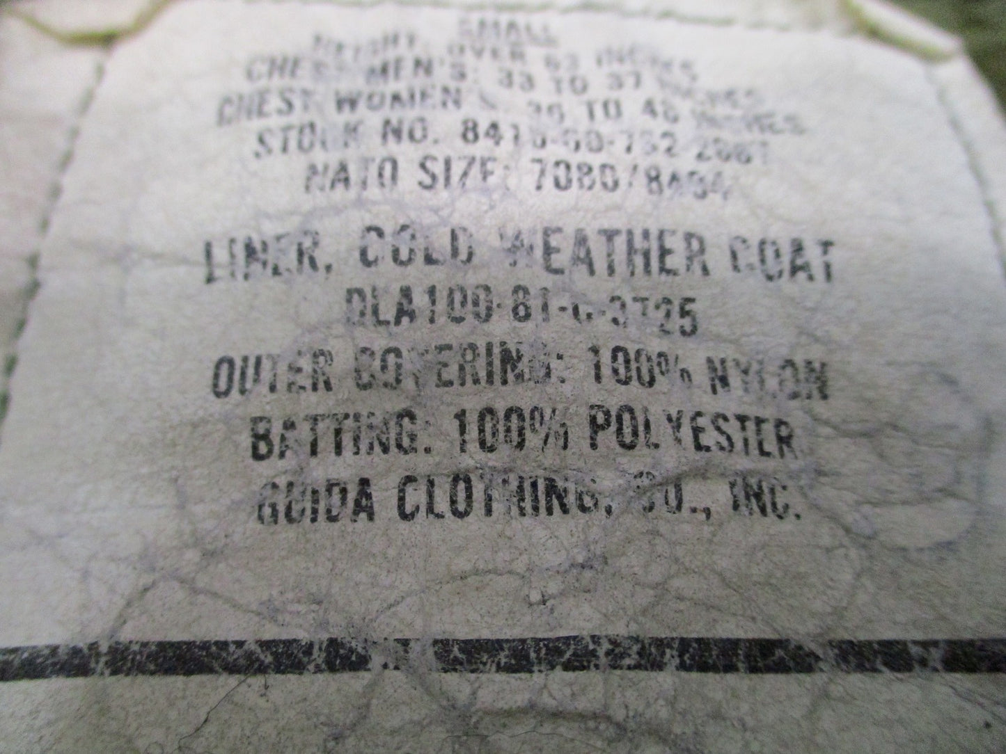 Vintage US Military M-65 Field Coat Liner Olive Drab Quilted Jacket Insert Small