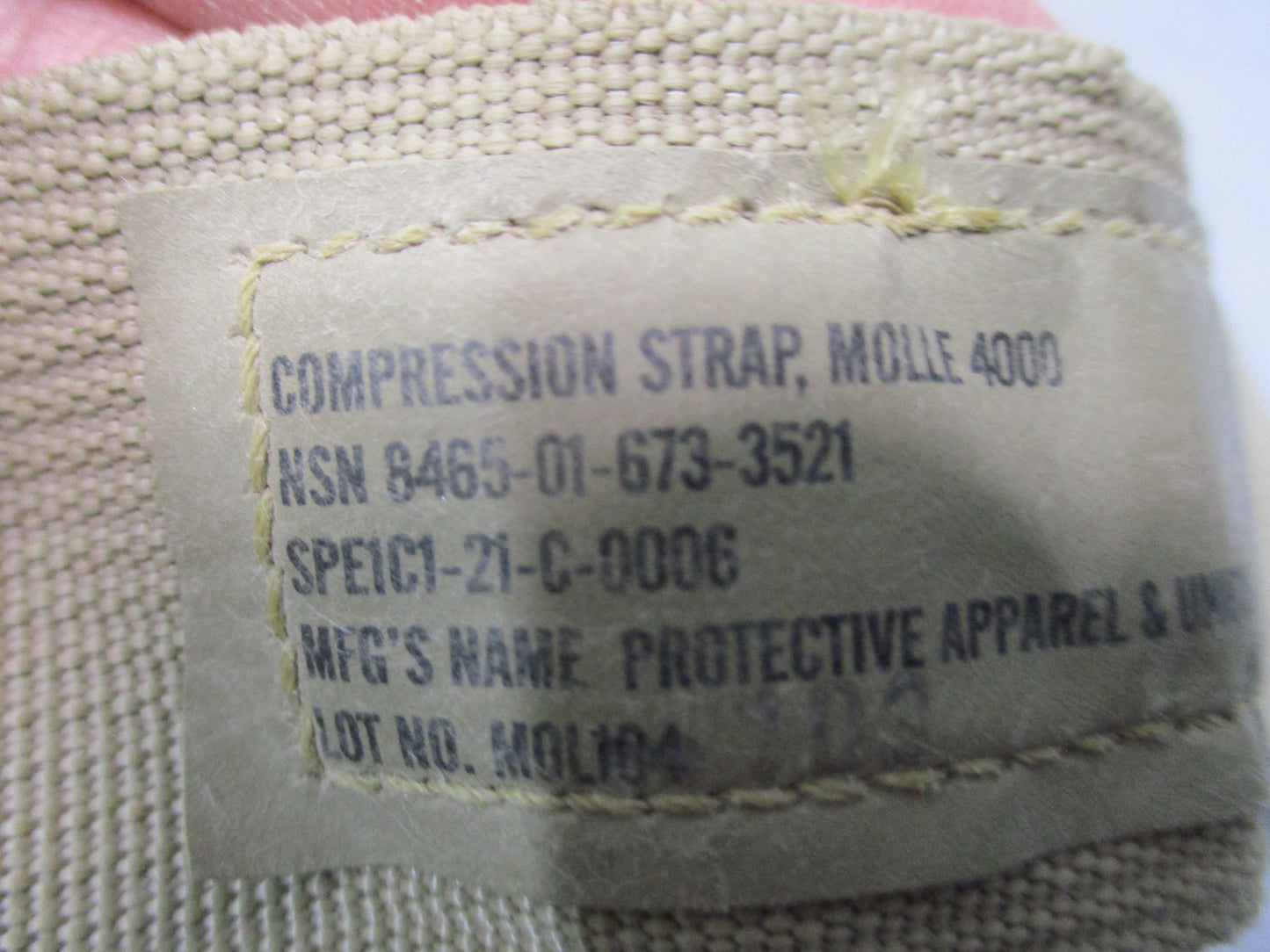 Genuine US Military MOLLE 4000 Compression Strap NSN 8465-01-673-3521 Tan