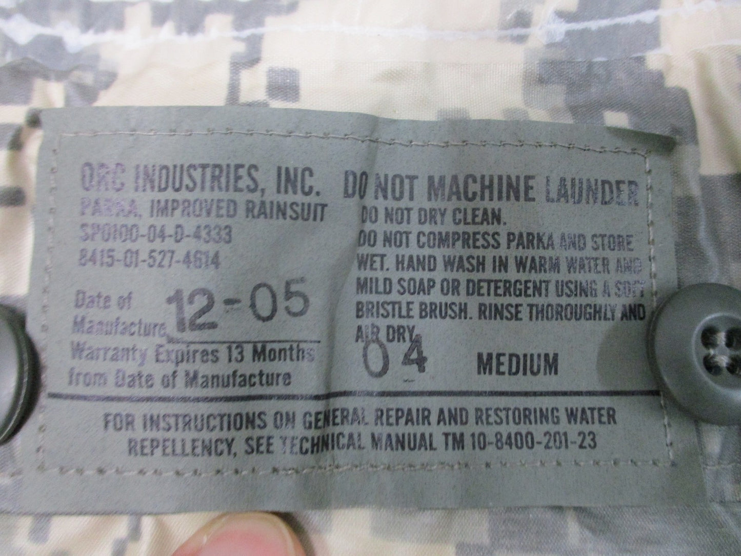 US Military Improved Rainsuit Parka UCP Digital Camo Medium Waterproof Jacket