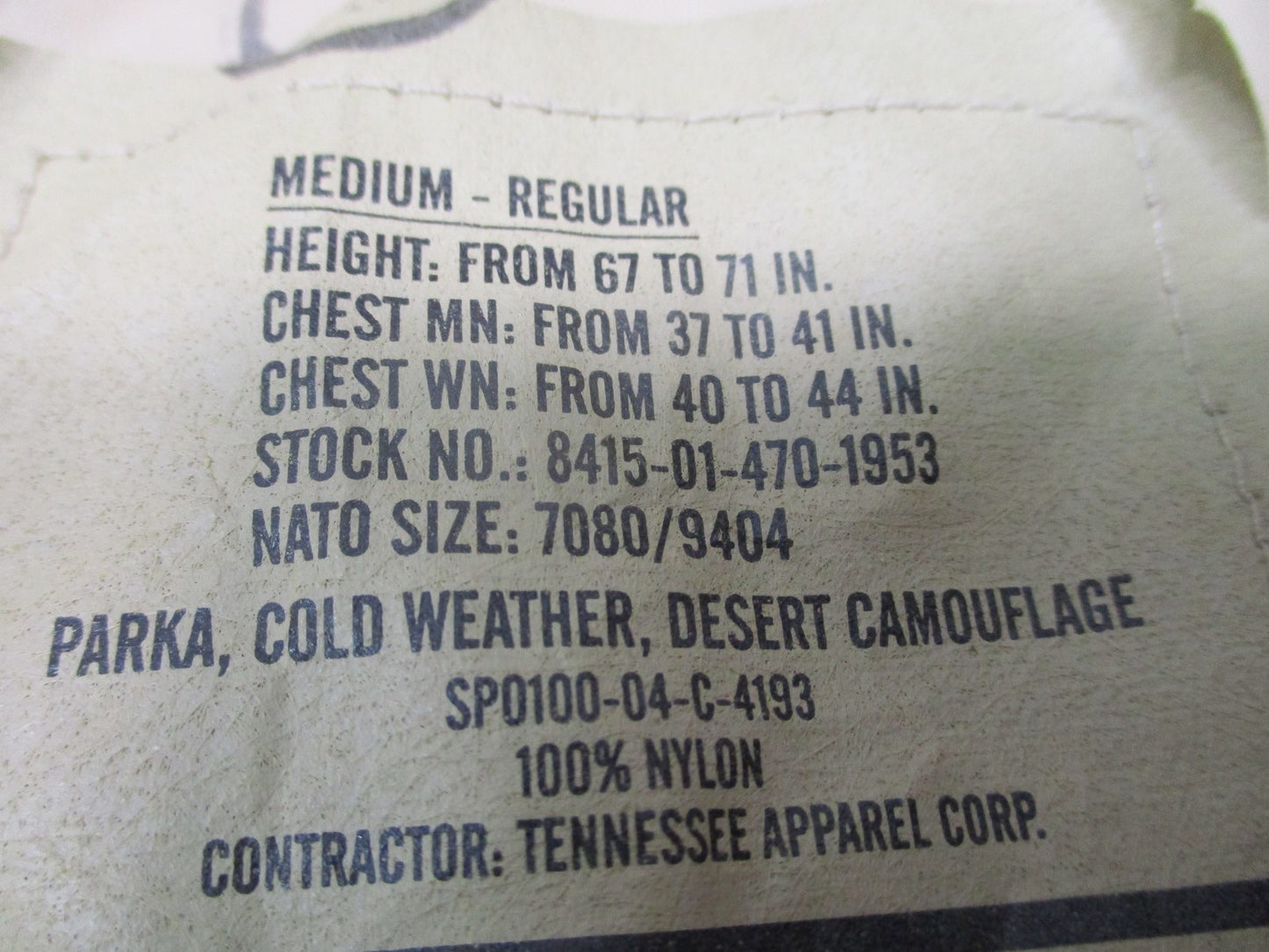 USGI Cold Weather Parka DCU Desert Camo Medium Regular NSN 8415-01-470-1953