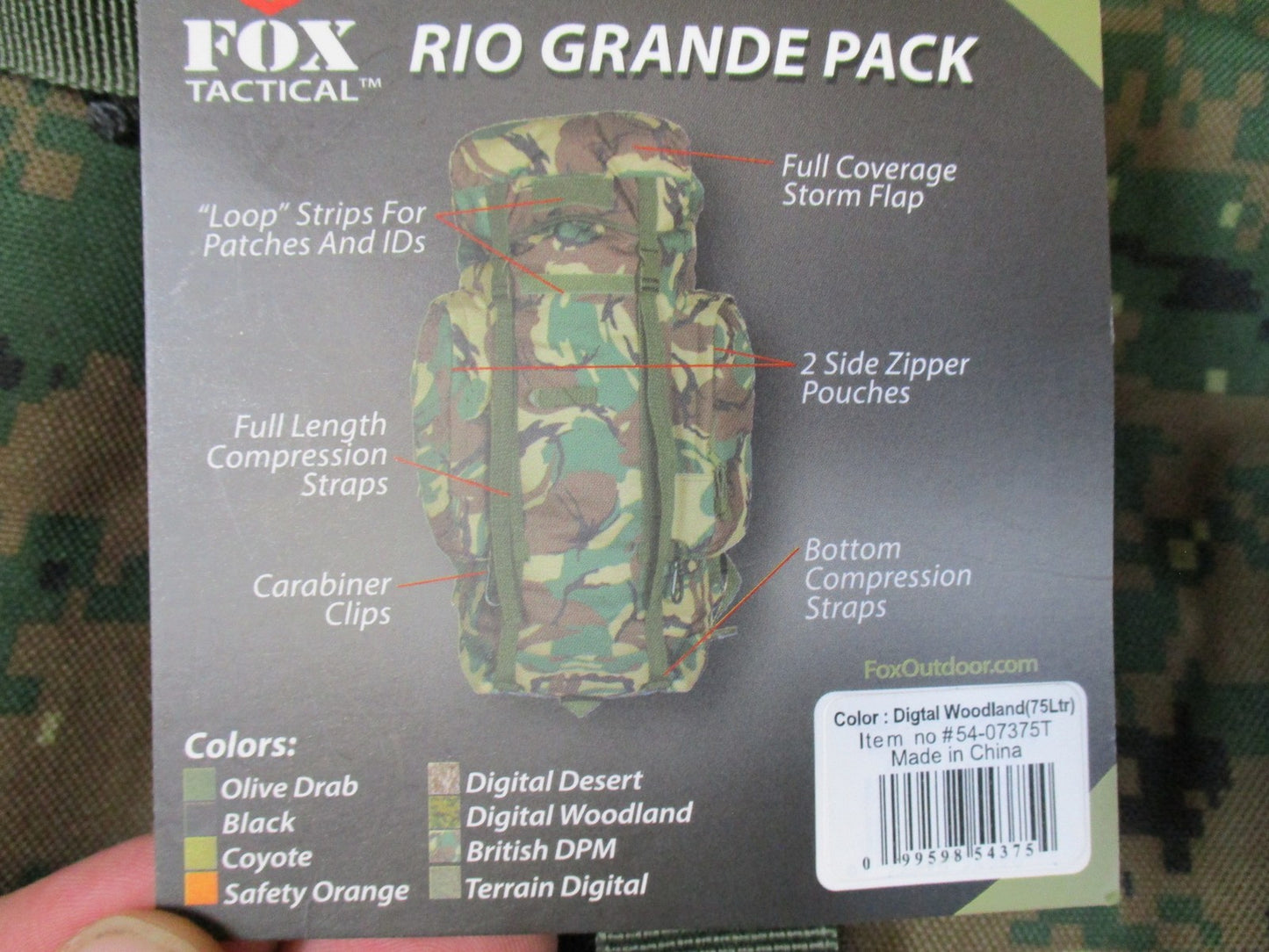 New Fox Tactical Rio Grande Pack 75L Digital Woodland Military Rucksack Backpack