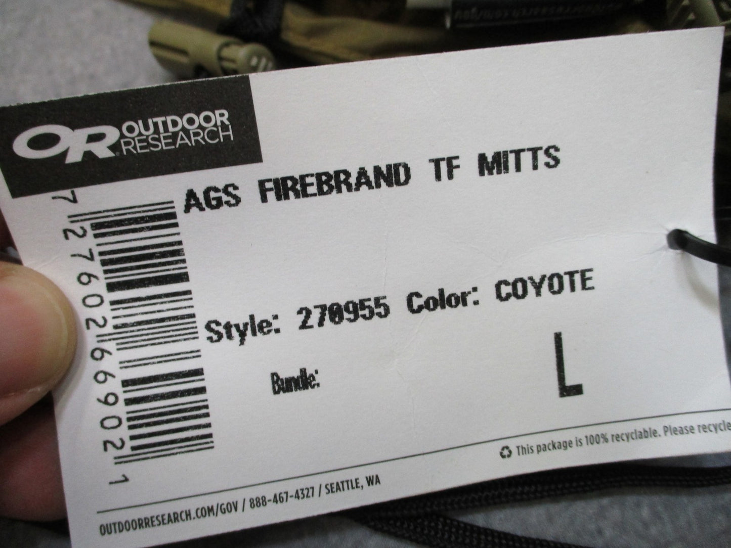 Outdoor Research AGS Firebrand TF Mitts Gore-Tex Coyote L NEW Trigger finger