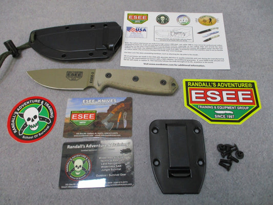 ESEE ESEE-3 Fixed Blade Knife Tan Micarta Handle Black Sheath USA Made