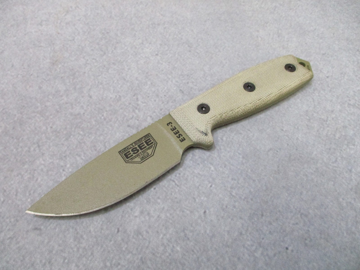 ESEE ESEE-3 Fixed Blade Knife Tan Micarta Handle Black Sheath USA Made