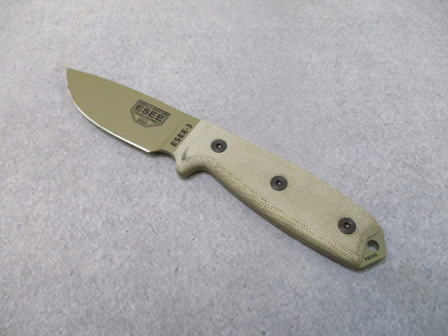 ESEE ESEE-3 Fixed Blade Knife Tan Micarta Handle Black Sheath USA Made