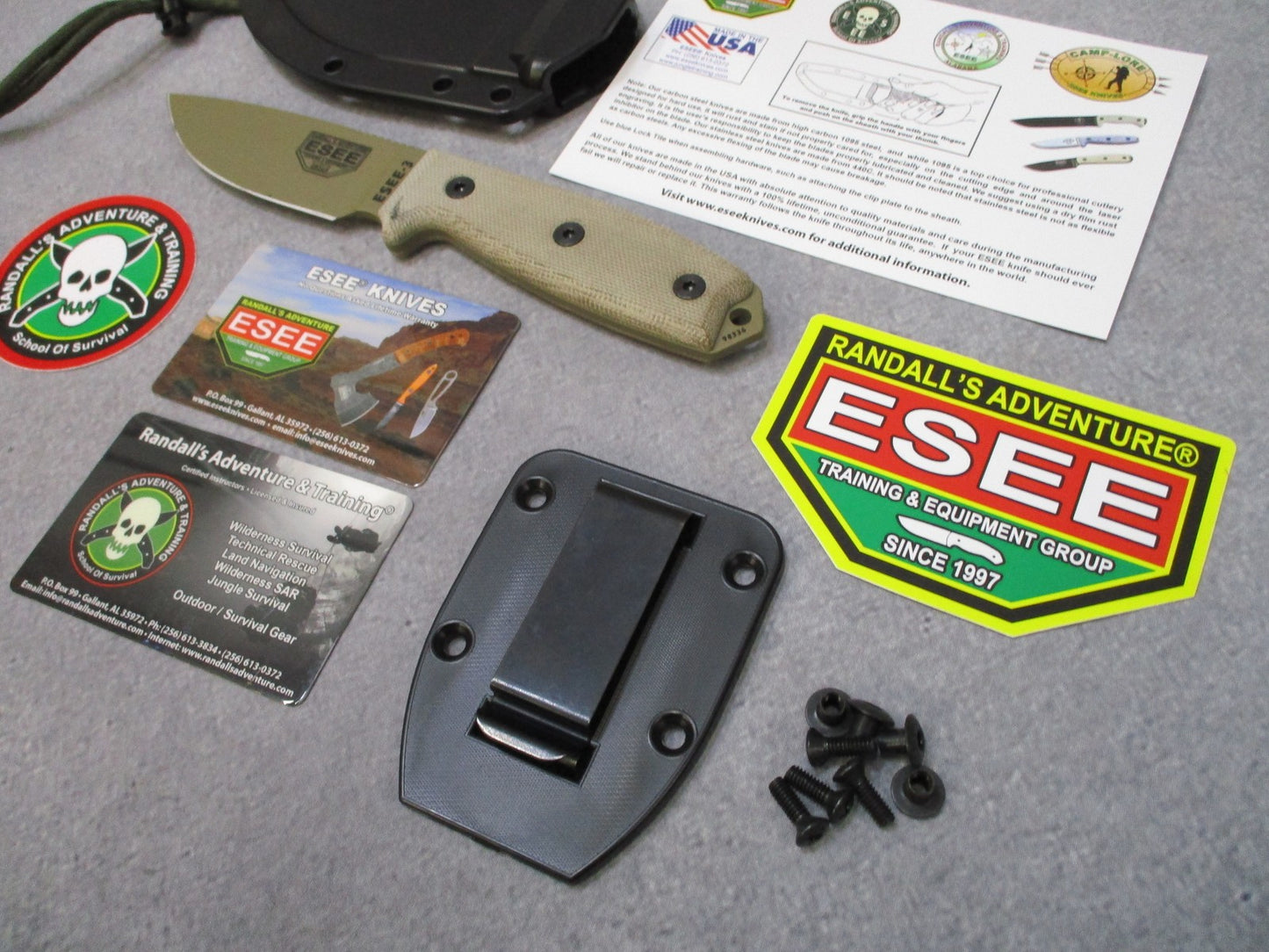 ESEE ESEE-3 Fixed Blade Knife Tan Micarta Handle Black Sheath USA Made