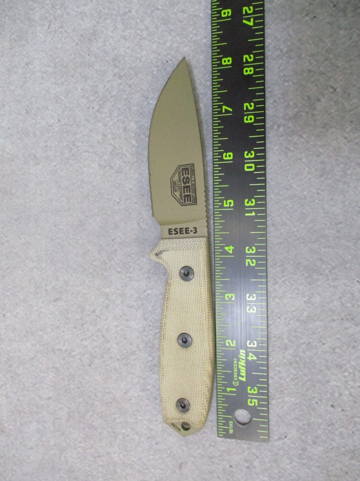 ESEE ESEE-3 Fixed Blade Knife Tan Micarta Handle Black Sheath USA Made