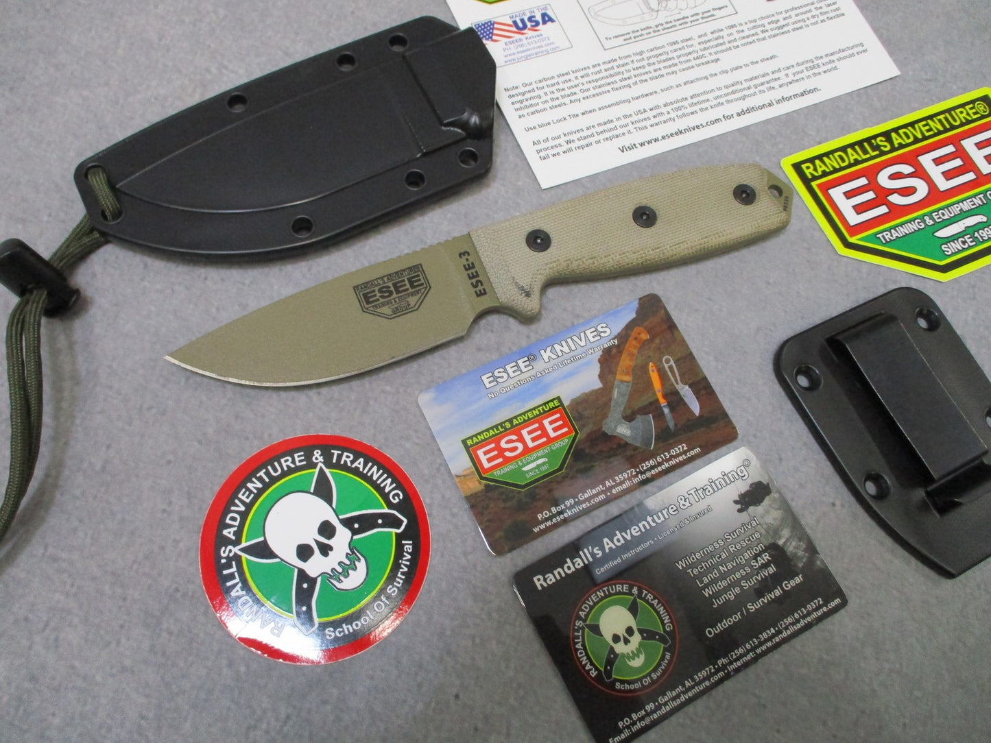 ESEE ESEE-3 Fixed Blade Knife Tan Micarta Handle Black Sheath USA Made