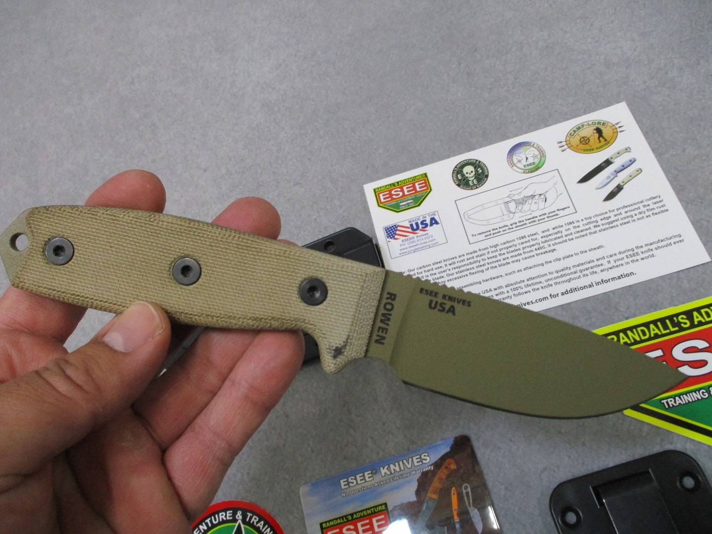 ESEE ESEE-3 Fixed Blade Knife Tan Micarta Handle Black Sheath USA Made