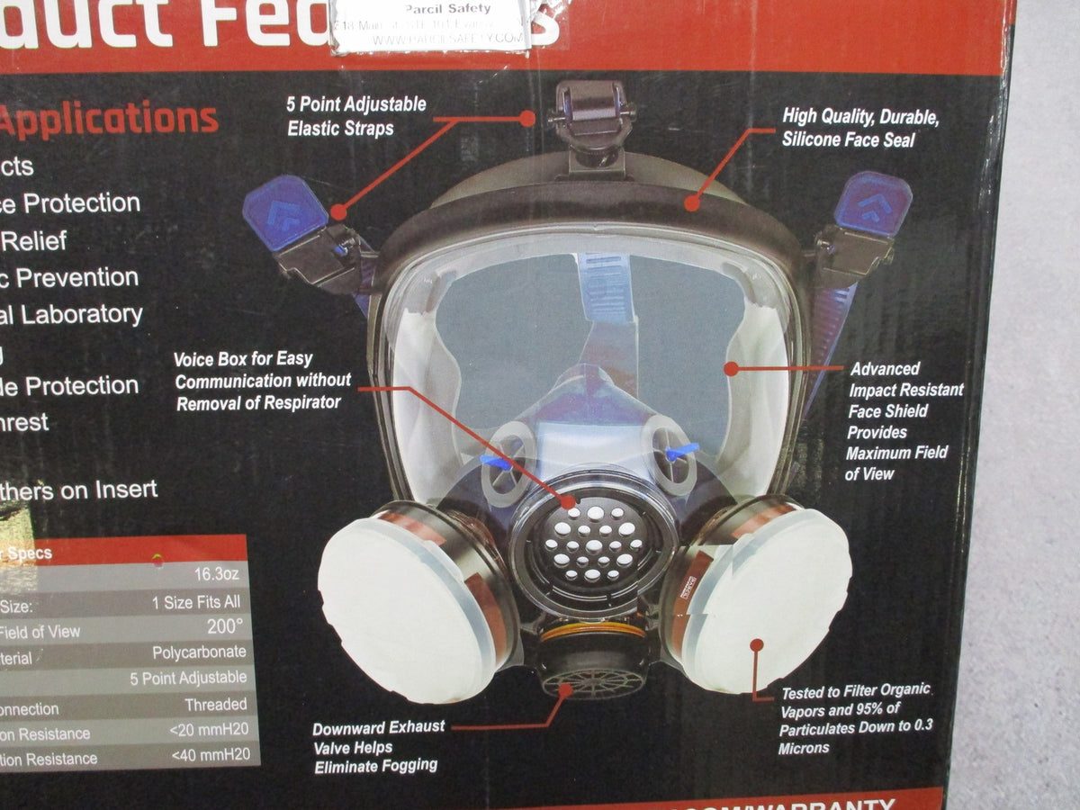 Parcil Safety PD-100 Full Face Respirator Mask with Filters - New Open Box
