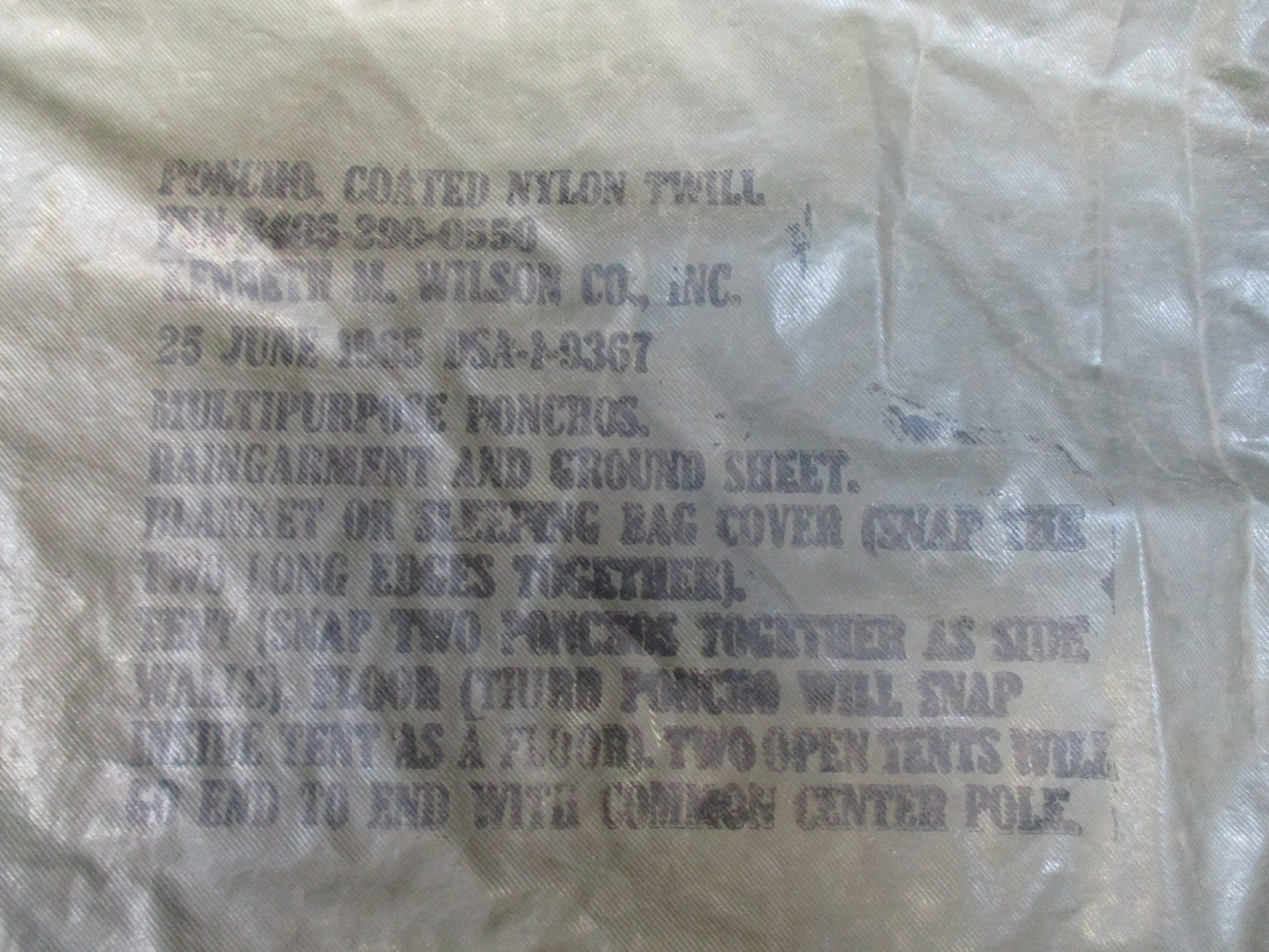 Vintage 1965 US Military Poncho Vietnam Era Coated Nylon Rain Gear Ground Sheet
