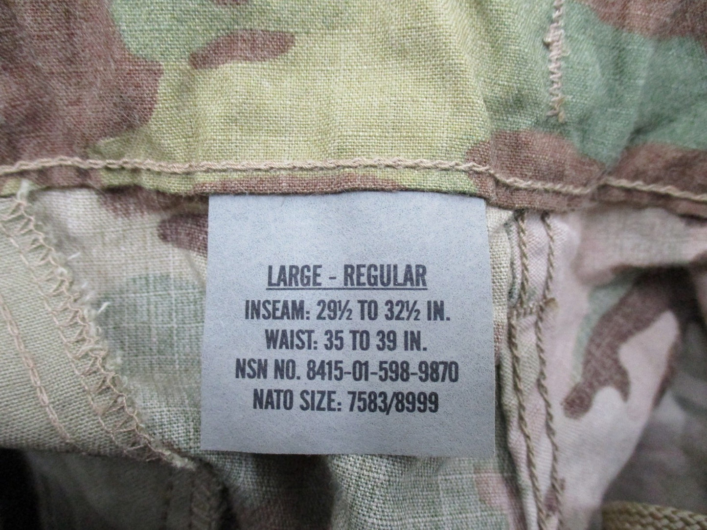 NEW ARMY ISSUE MULTICAM UNIFORM SET LARGE/REGULAR TOP & PANTS FLAME RESISTANT