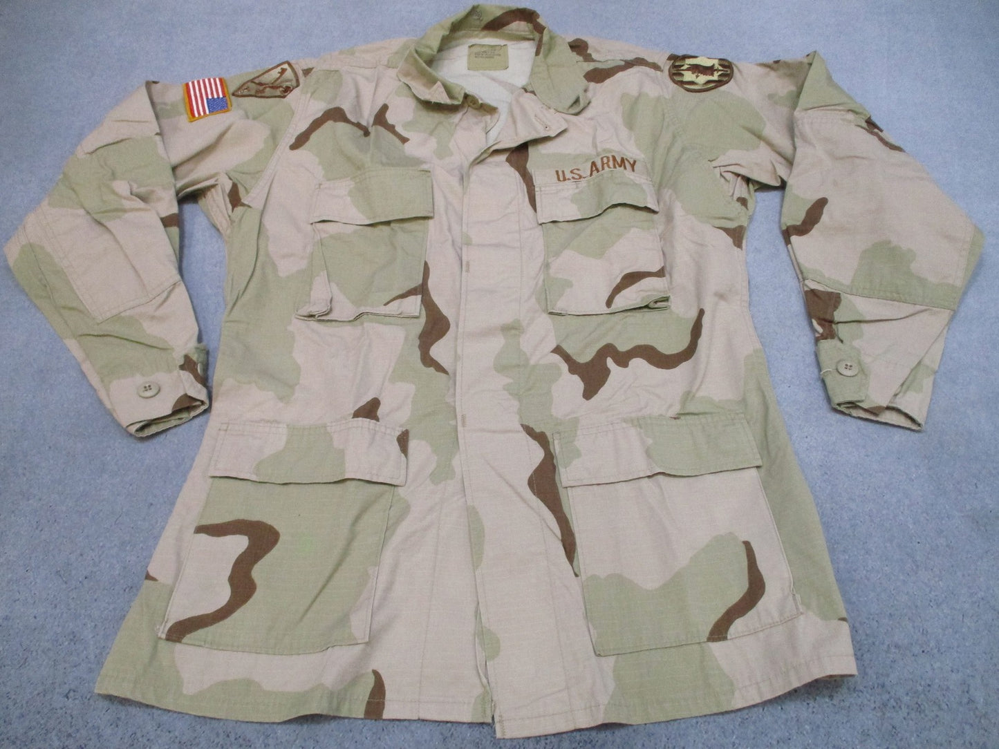 US Army DCU Desert Camo Combat Coat Jacket Medium-Long 89th MP Brigade 42nd MP