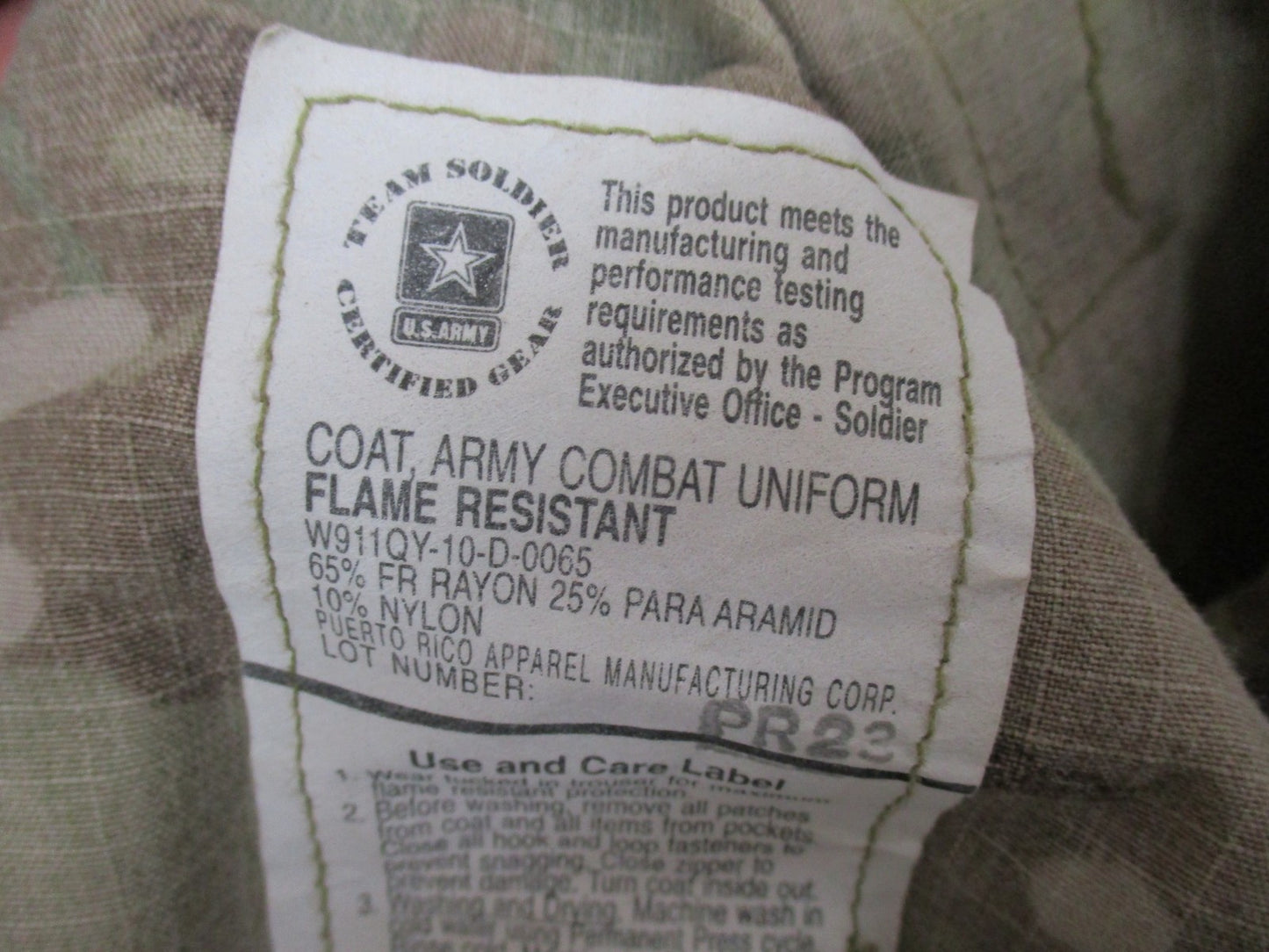 FLAME RESISTANT FIRE RETARDANT ARMY MULTICAM COMBAT UNIFORM TOP LARGE/REG COAT