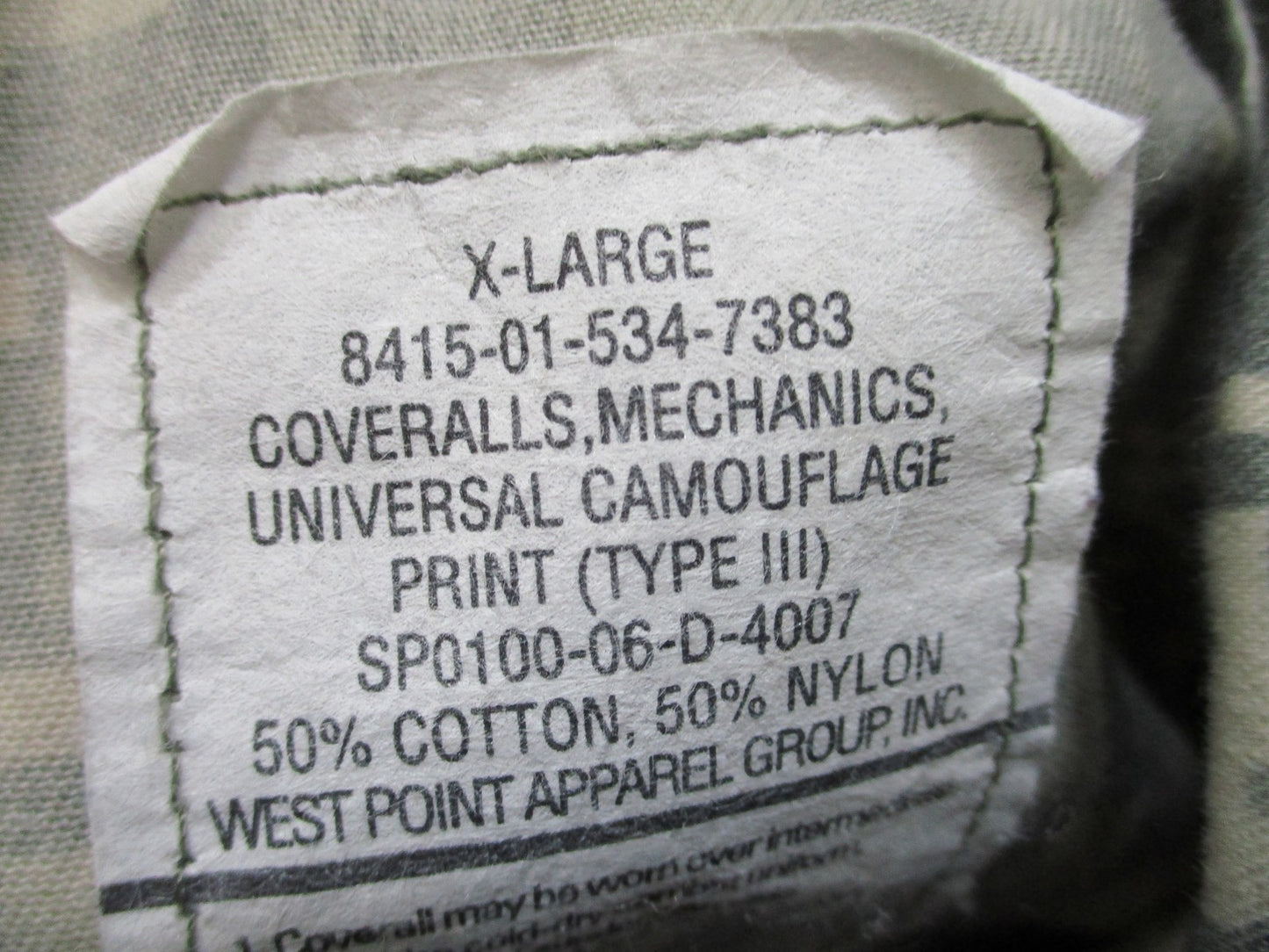 US Military Coveralls Mechanics X-Large Digital Camo Print Type III Used