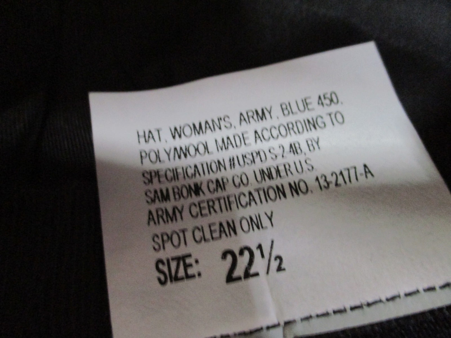 Women’s Army Dress Blue Hat Bonk Uniform Size Blue 450 Woman's 22 1/2