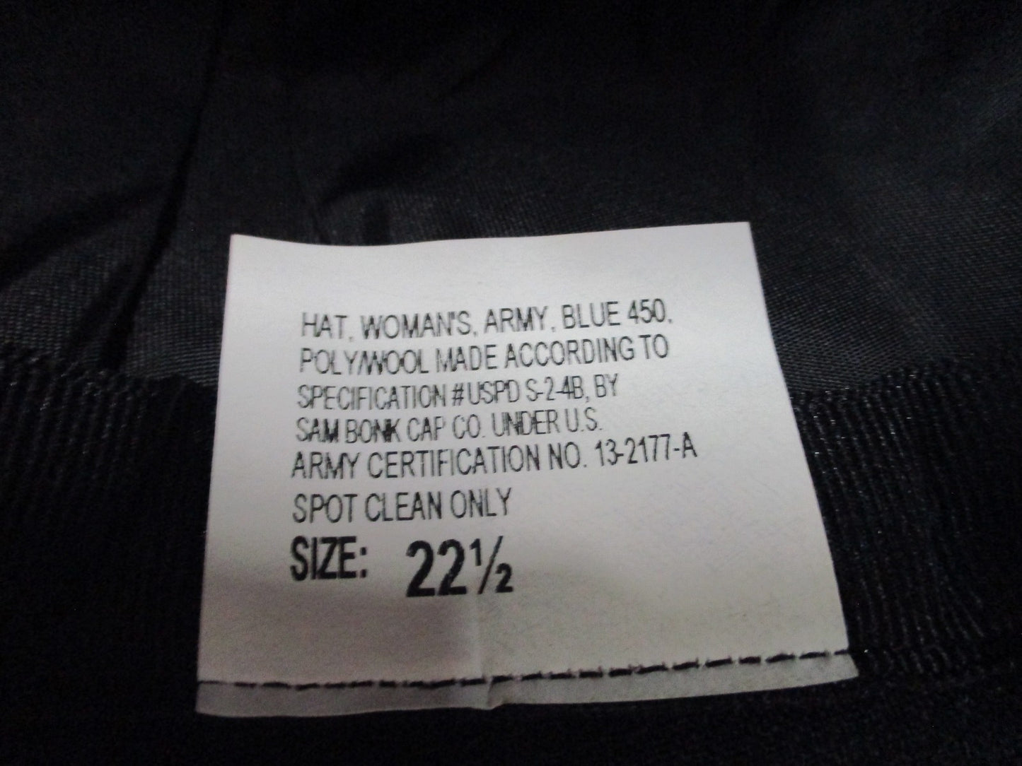 Women’s Army Dress Blue Hat Bonk Uniform Size Blue 450 Woman's 22 1/2