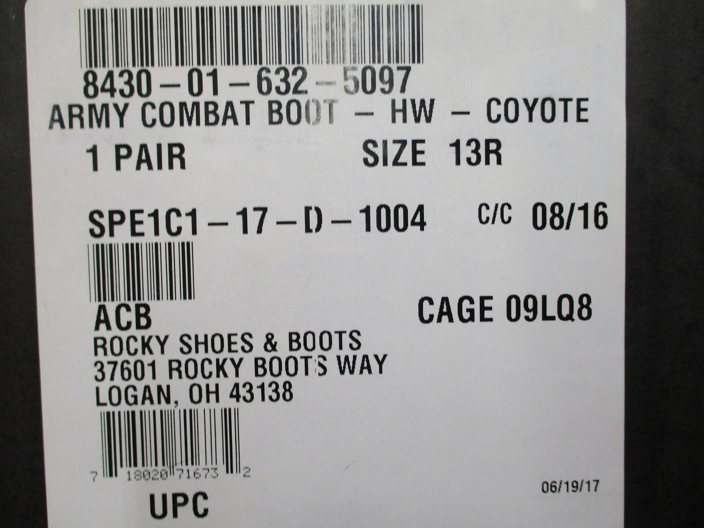 Rocky Army Hot Weather Combat Boots AR 670-1 Compliant Size 13R Coyote Brown