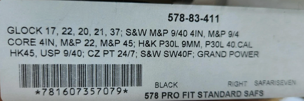SAFARILAND UNIVERSAL FIT HOLSTER STANDARD SIZE 578 PRO-FIT GLK17, S&W, H&K45, RH - Centex Military Gear