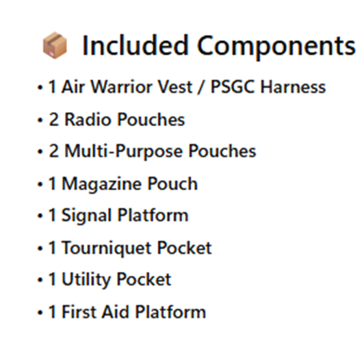US Army Aviation Air Warrior vest harness by Centex Military Gear with digital aircrew survival extraction features.