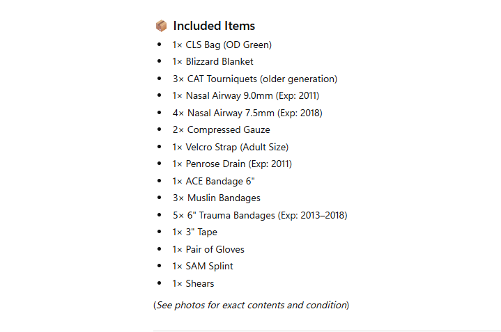 OD Green Trifold CLS Bag w/ Medical Supplies USGI Surplus First Aid Kit Stocked