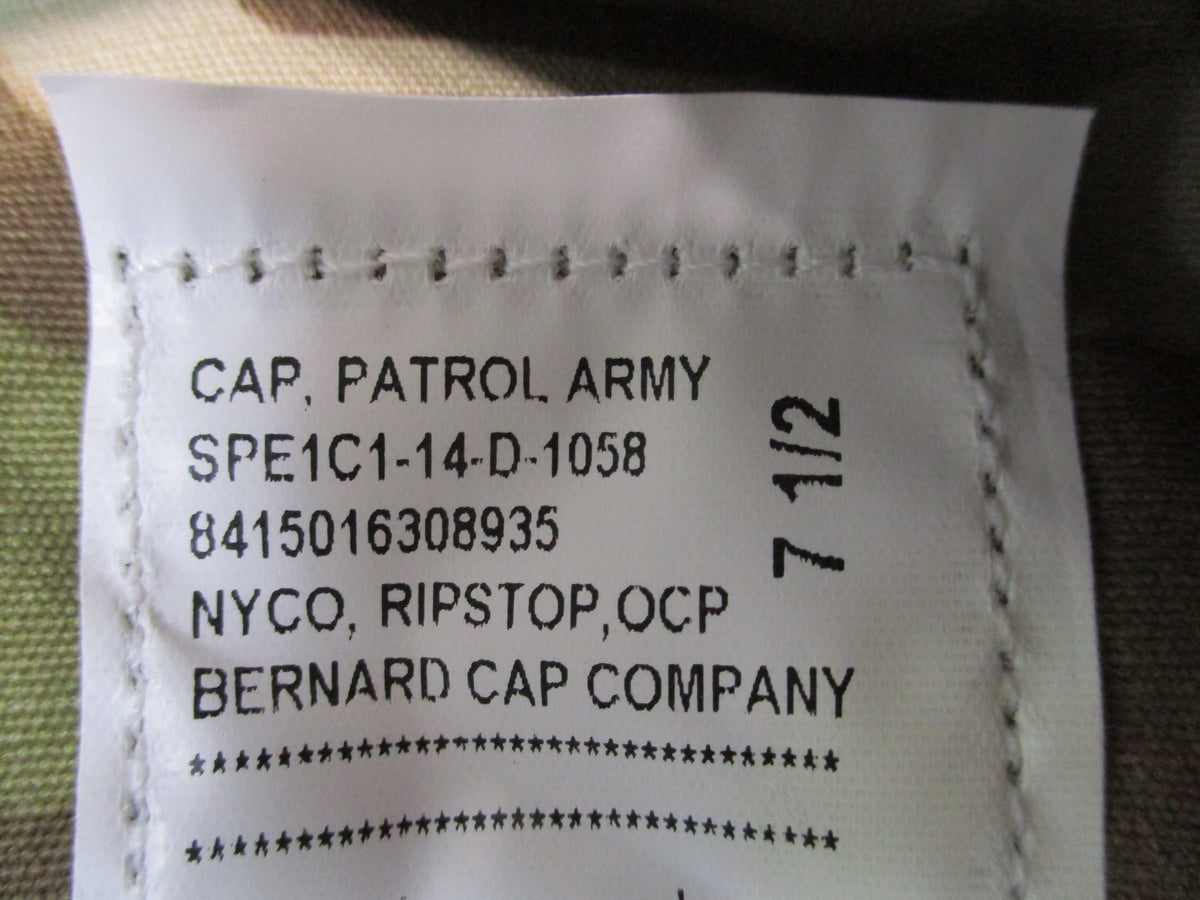 US Army USGI Scorpion OCP patrol cap by Bernard Cap Company, NYCO ripstop, size 7 1/2