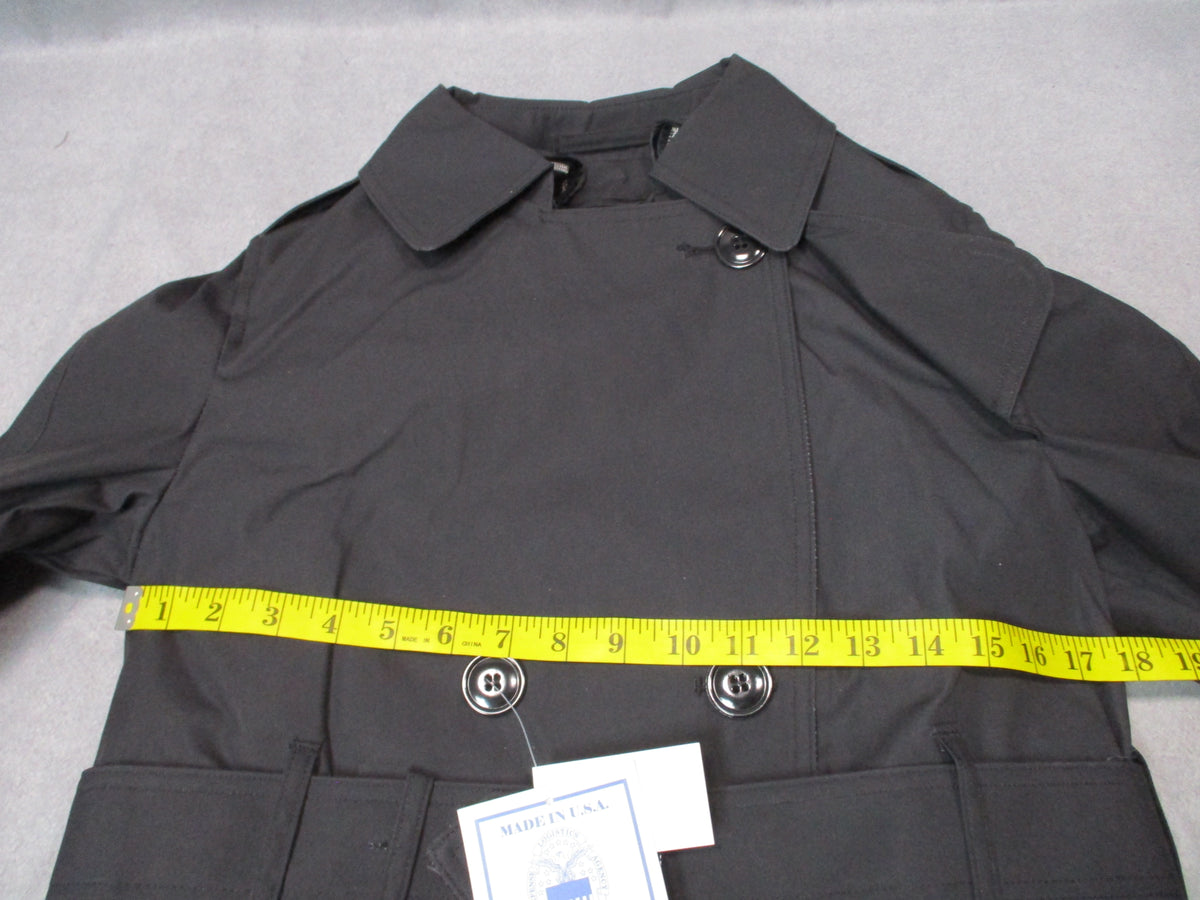Garrison Collection women's black all-weather trench coat with belt and removable liner, short size 8S