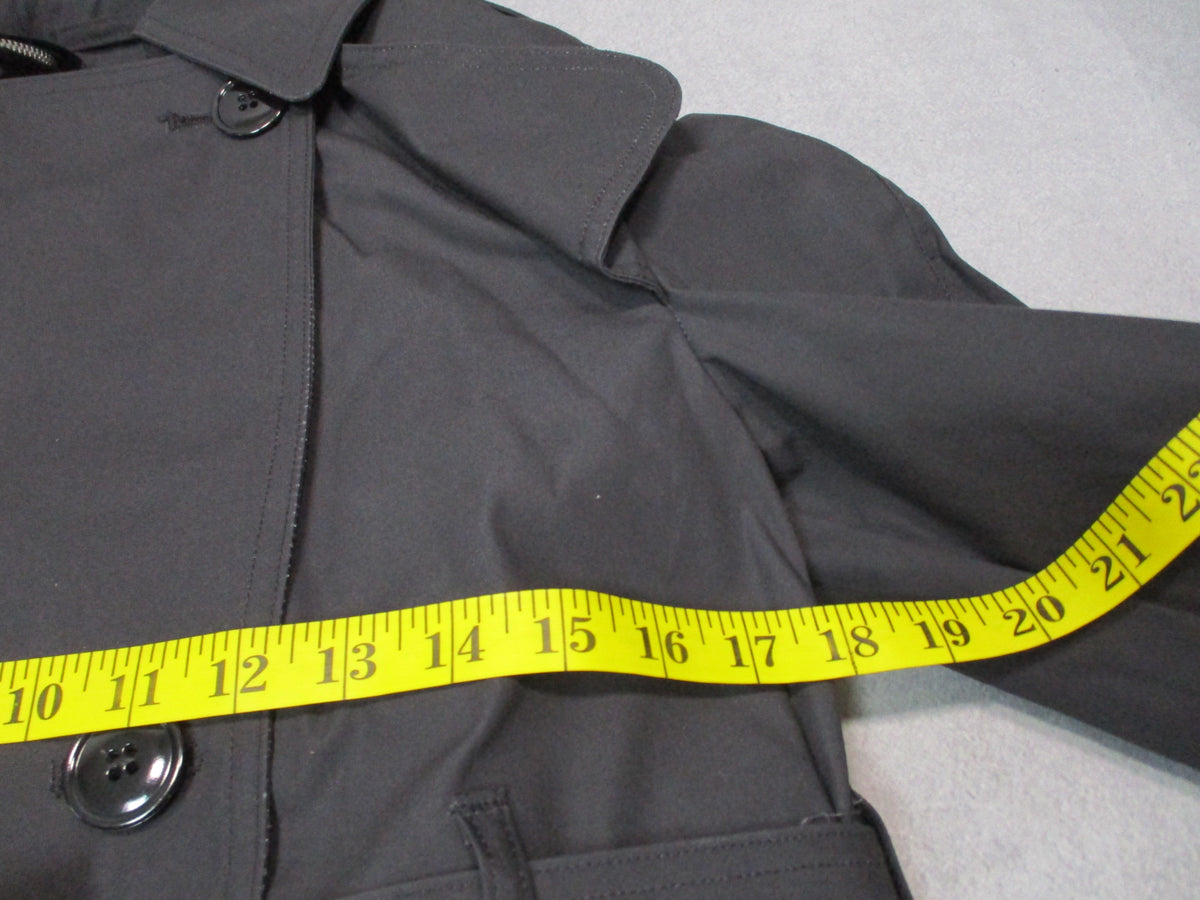 Garrison Collection women's black all-weather trench coat with belt and removable liner, size 8S short