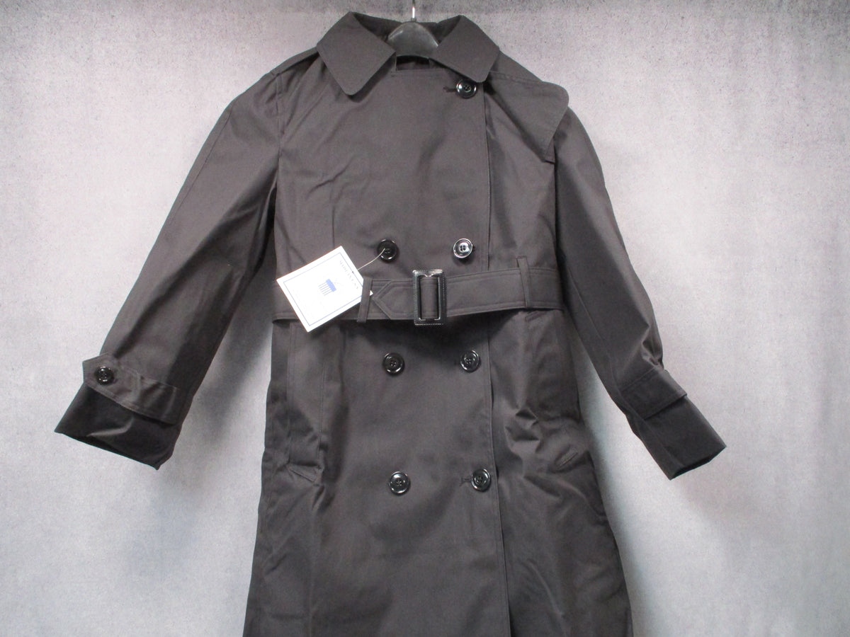 Garrison Collection women's black all-weather trench coat with belt and removable liner, size 8S short