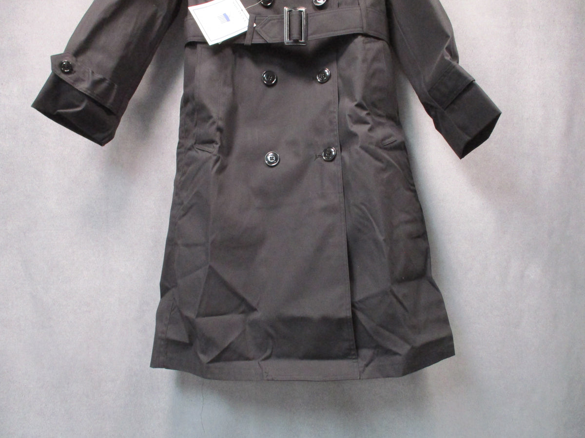 Garrison Collection women's black USGI all-weather trench coat with belt and removable liner, front view
