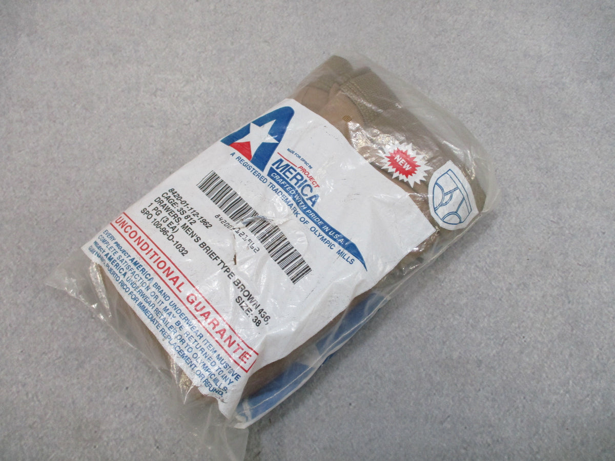 USGI Project America Brown Cotton Briefs Underwear Size 38 3 Pack USA NOS